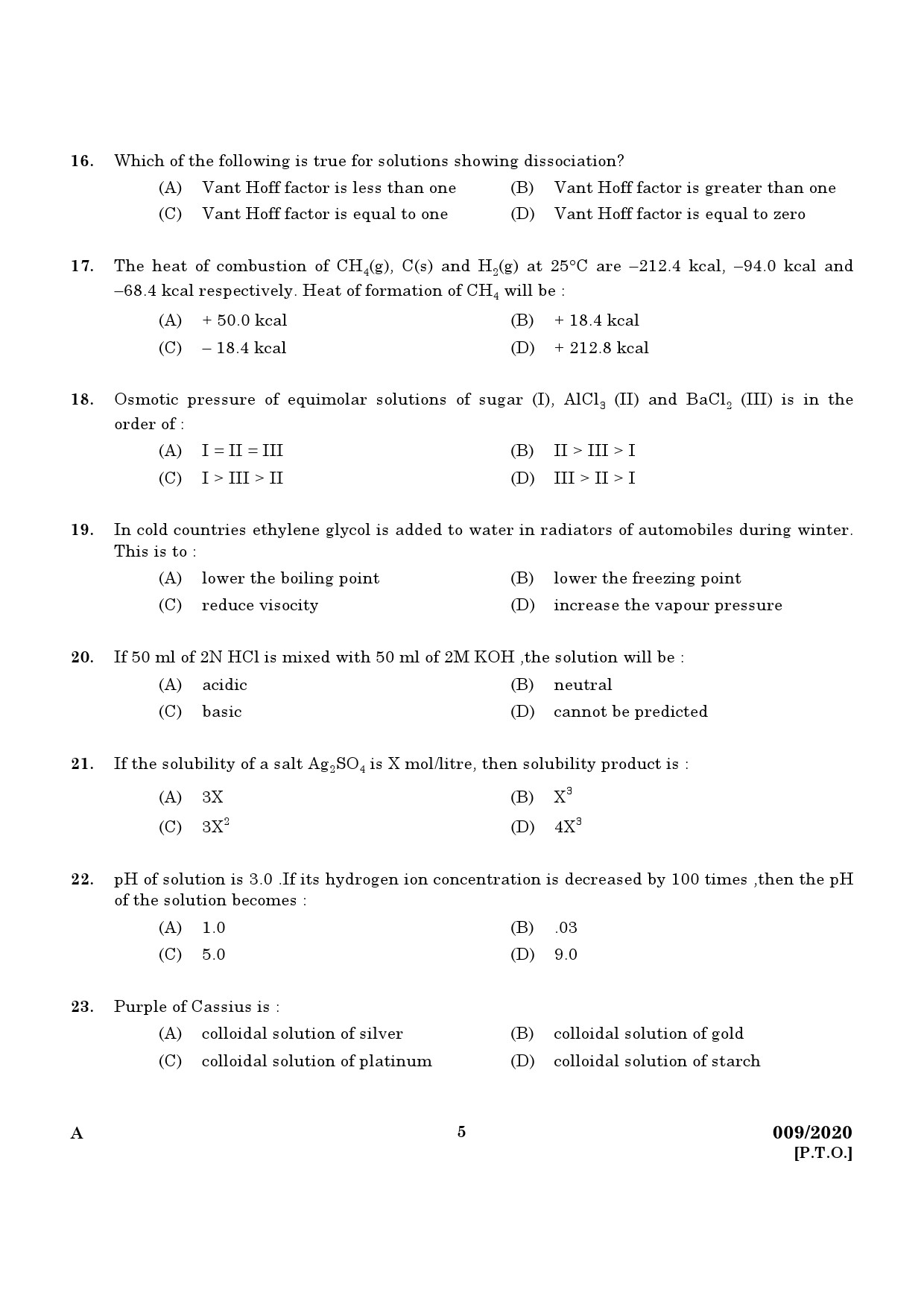 KPSC Chemist In Factories and Boilers Exam 2020 Code 0092020 3