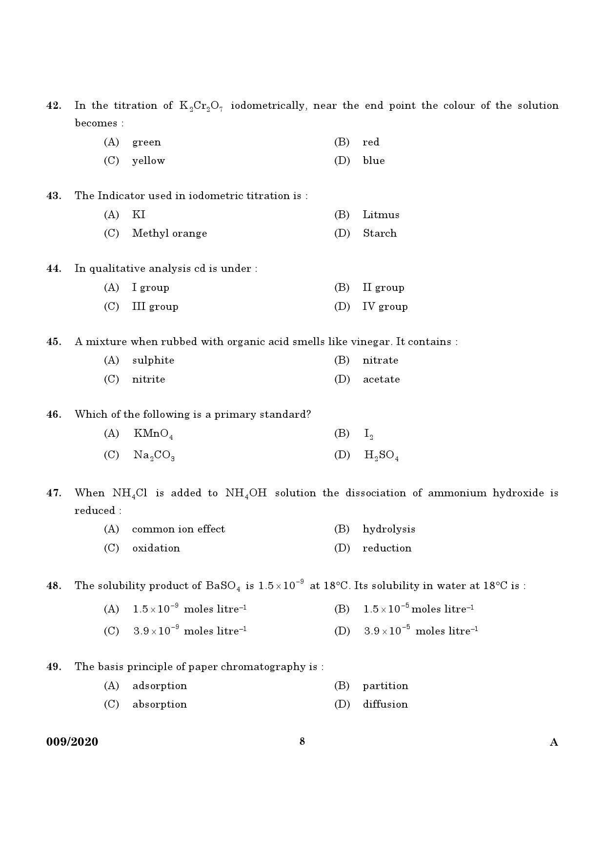 KPSC Chemist In Factories and Boilers Exam 2020 Code 0092020 6