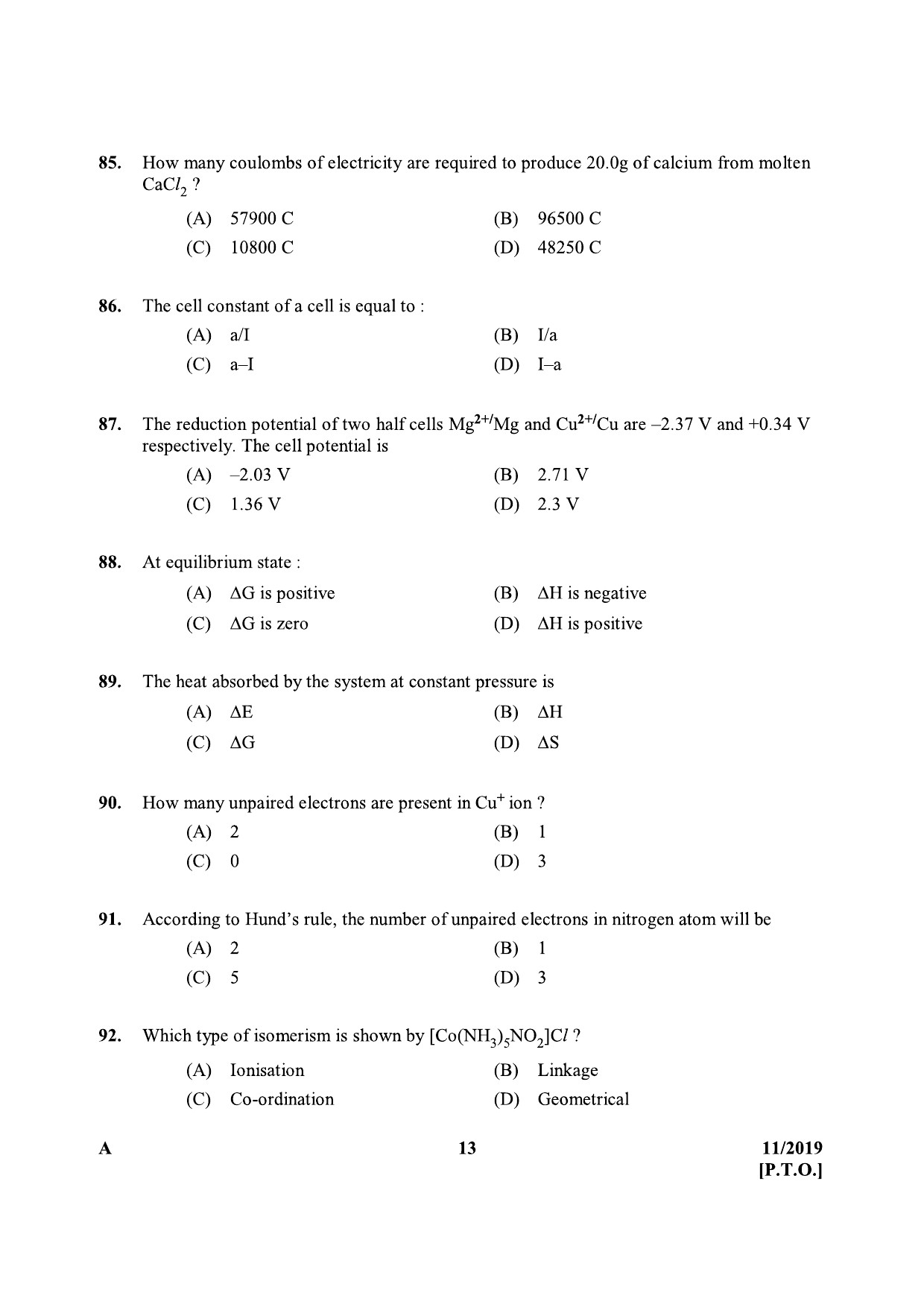 KPSC Sanitary Chemist Kerala Water Authority Exam 2019 Code 0112019 12