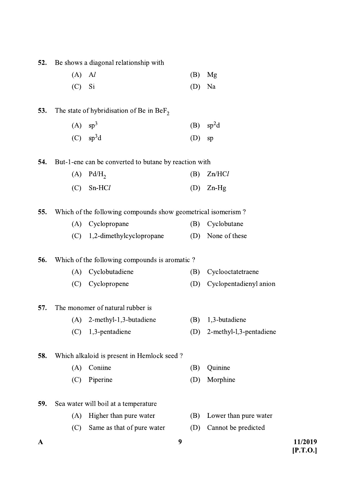 KPSC Sanitary Chemist Kerala Water Authority Exam 2019 Code 0112019 8