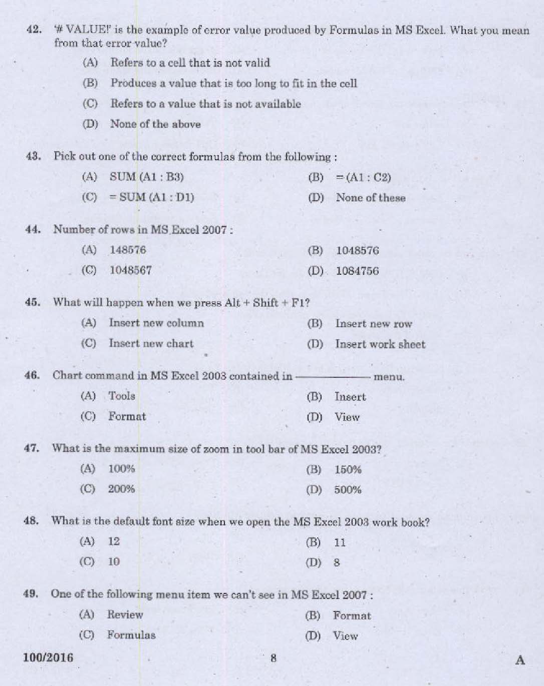 KPSC Data Entry Operator Exam 2016 Code 1002016 6