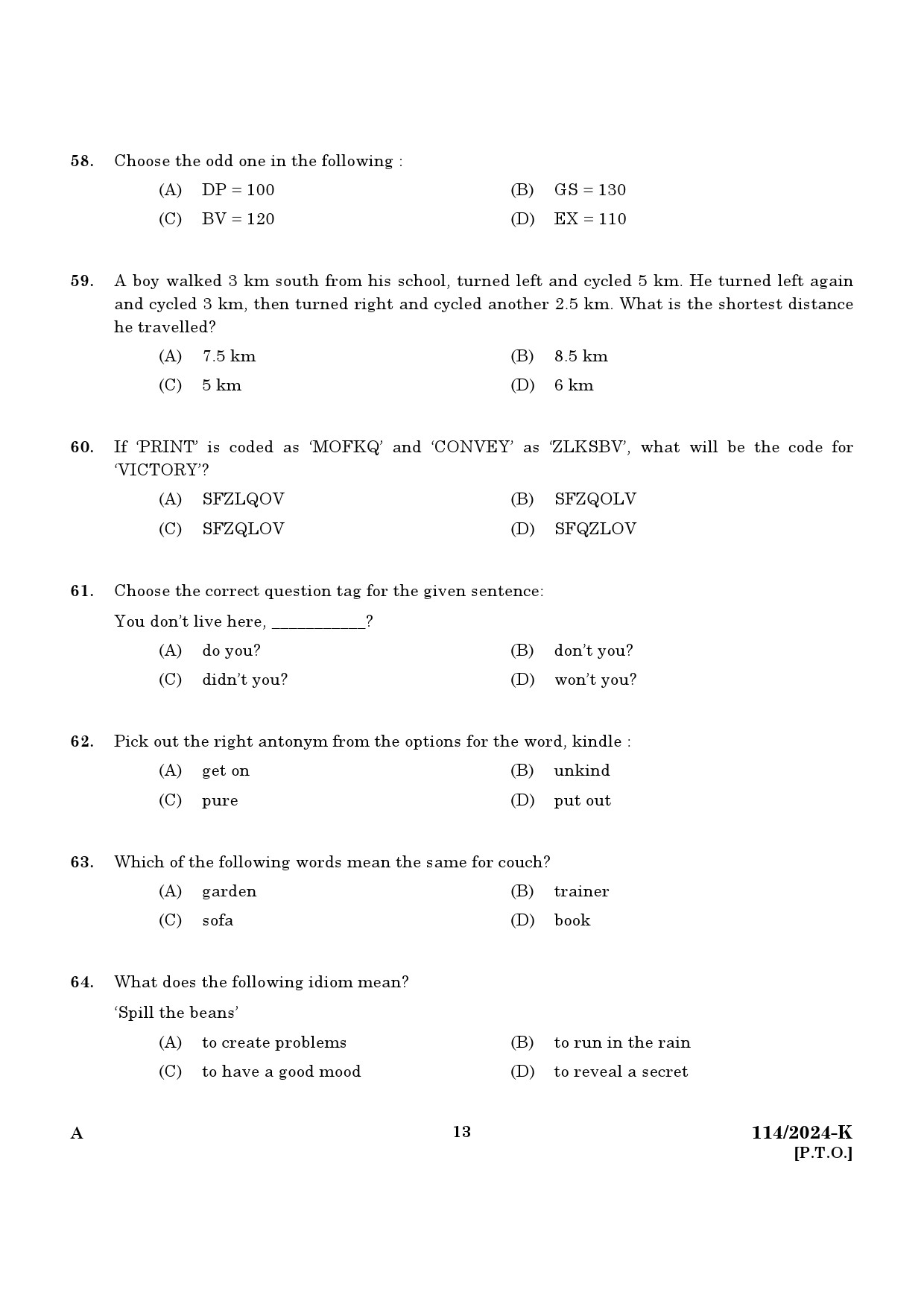 KPSC Data Entry Operator Kannada Exam 2024 Code 1142024 K 11