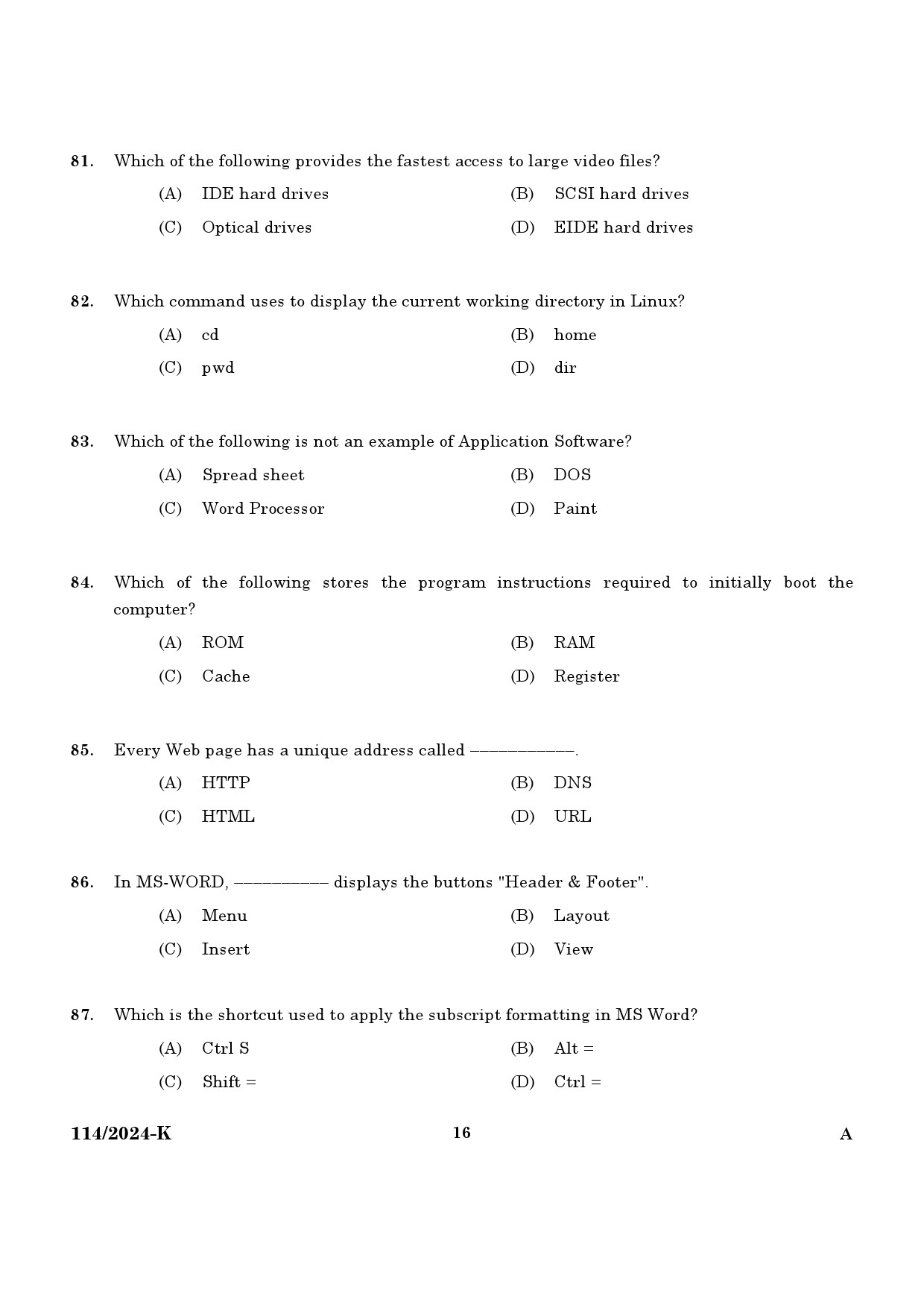 KPSC Data Entry Operator Kannada Exam 2024 Code 1142024 K 14