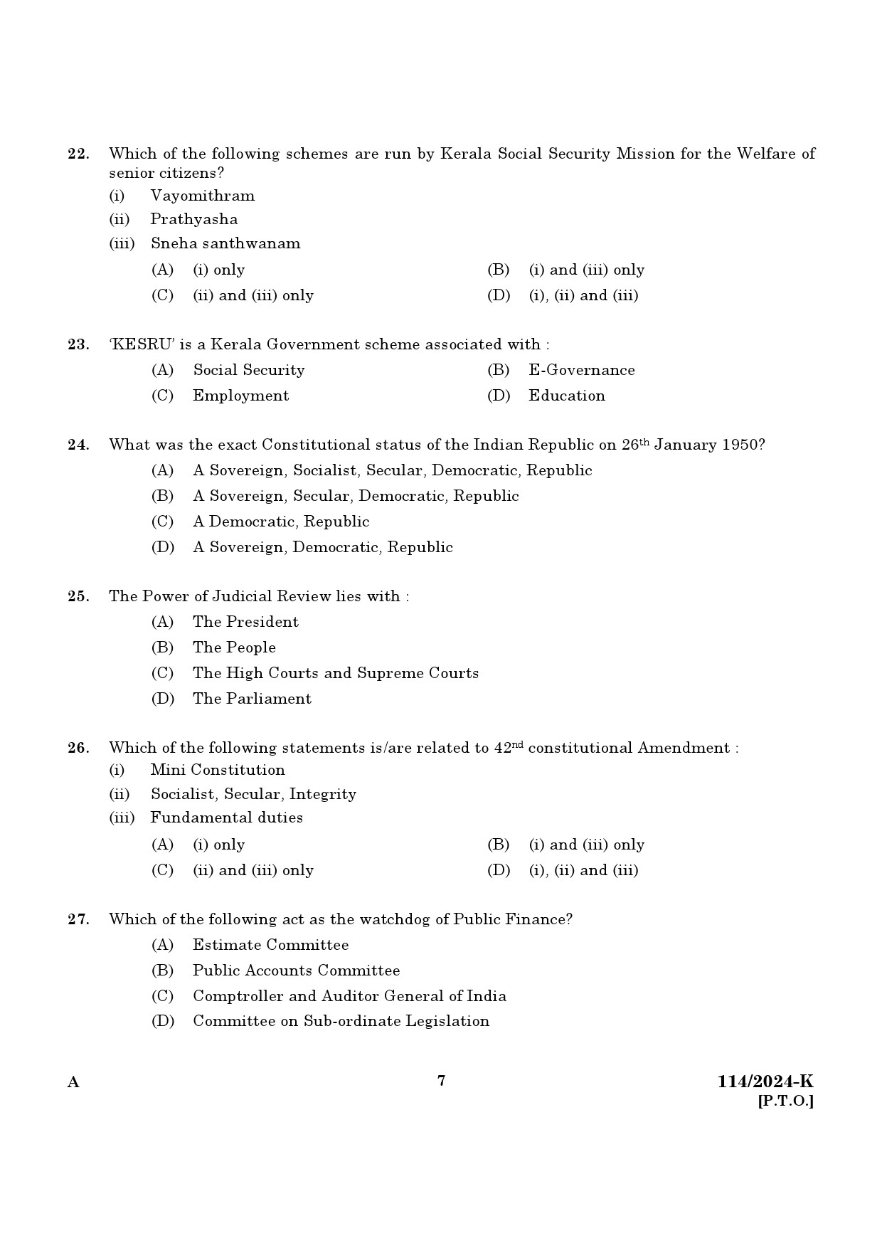 KPSC Data Entry Operator Kannada Exam 2024 Code 1142024 K 5