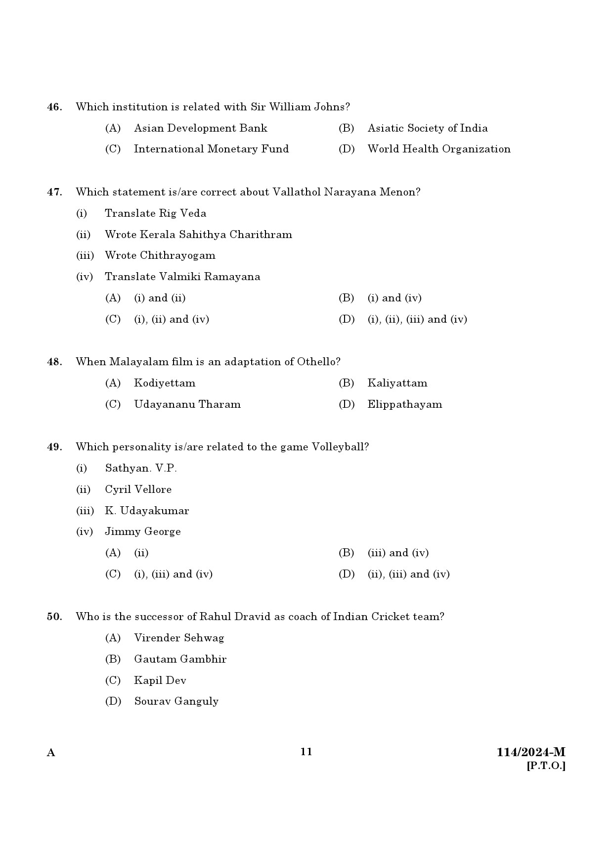 KPSC Data Entry Operator Malayalam Exam 2024 Code 1142024 M 9