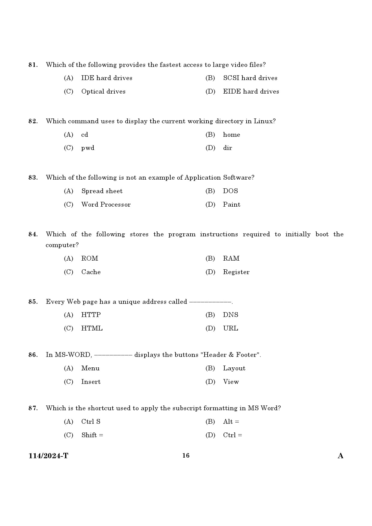 KPSC Data Entry Operator Tamil Exam 2024 Code 1142024 T 14