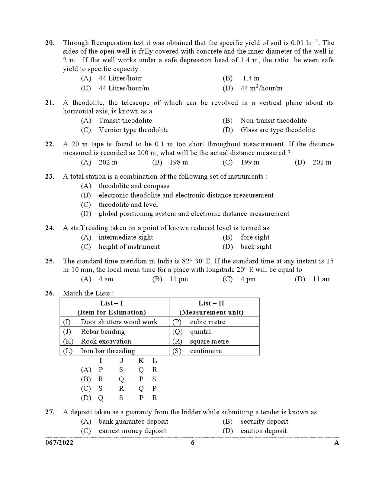 KPSC Deputy Engineer Civil Exam 2022 Code 0672022 5