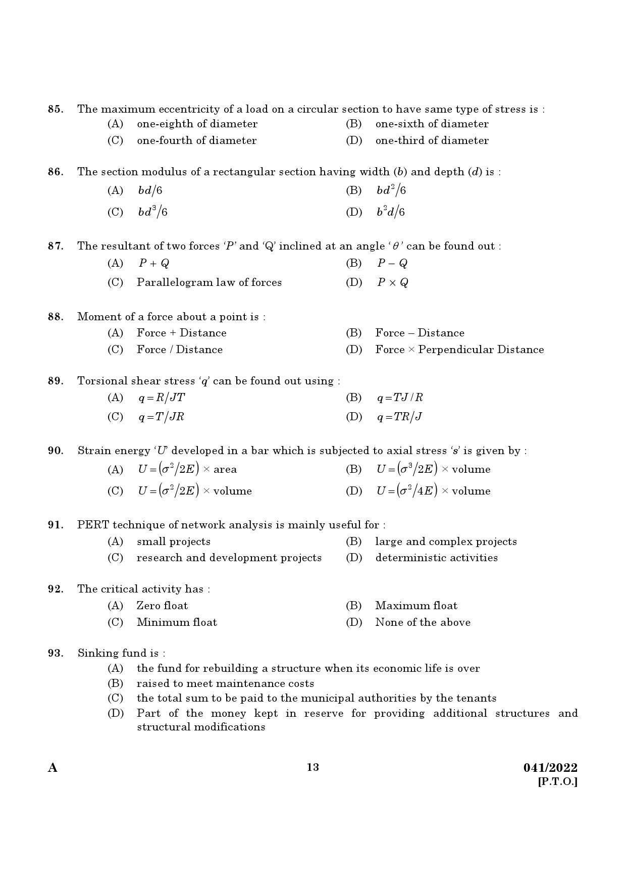 KPSC Architectural Draftsman Grade I Exam 2022 Code 0412022 11