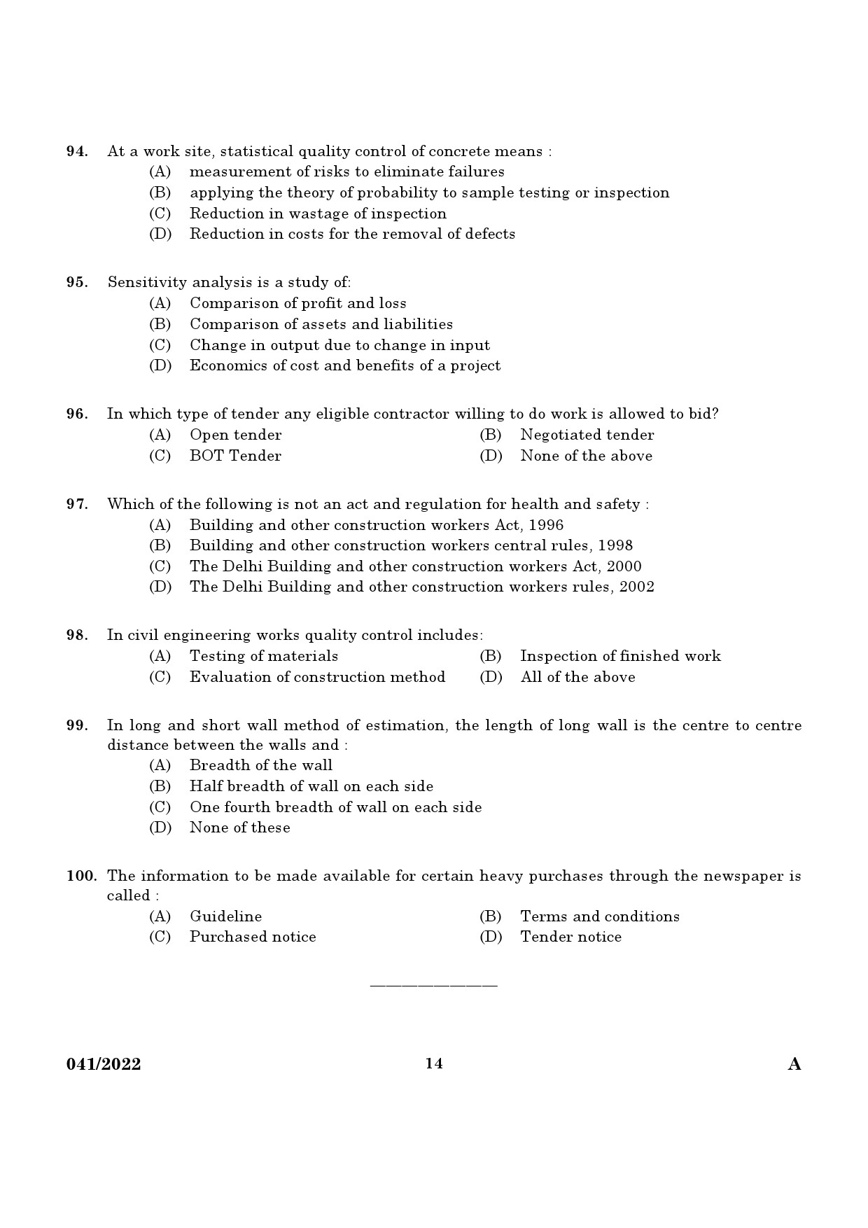 KPSC Architectural Draftsman Grade I Exam 2022 Code 0412022 12