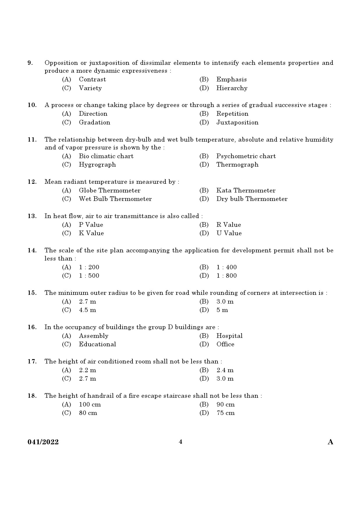 KPSC Architectural Draftsman Grade I Exam 2022 Code 0412022 2