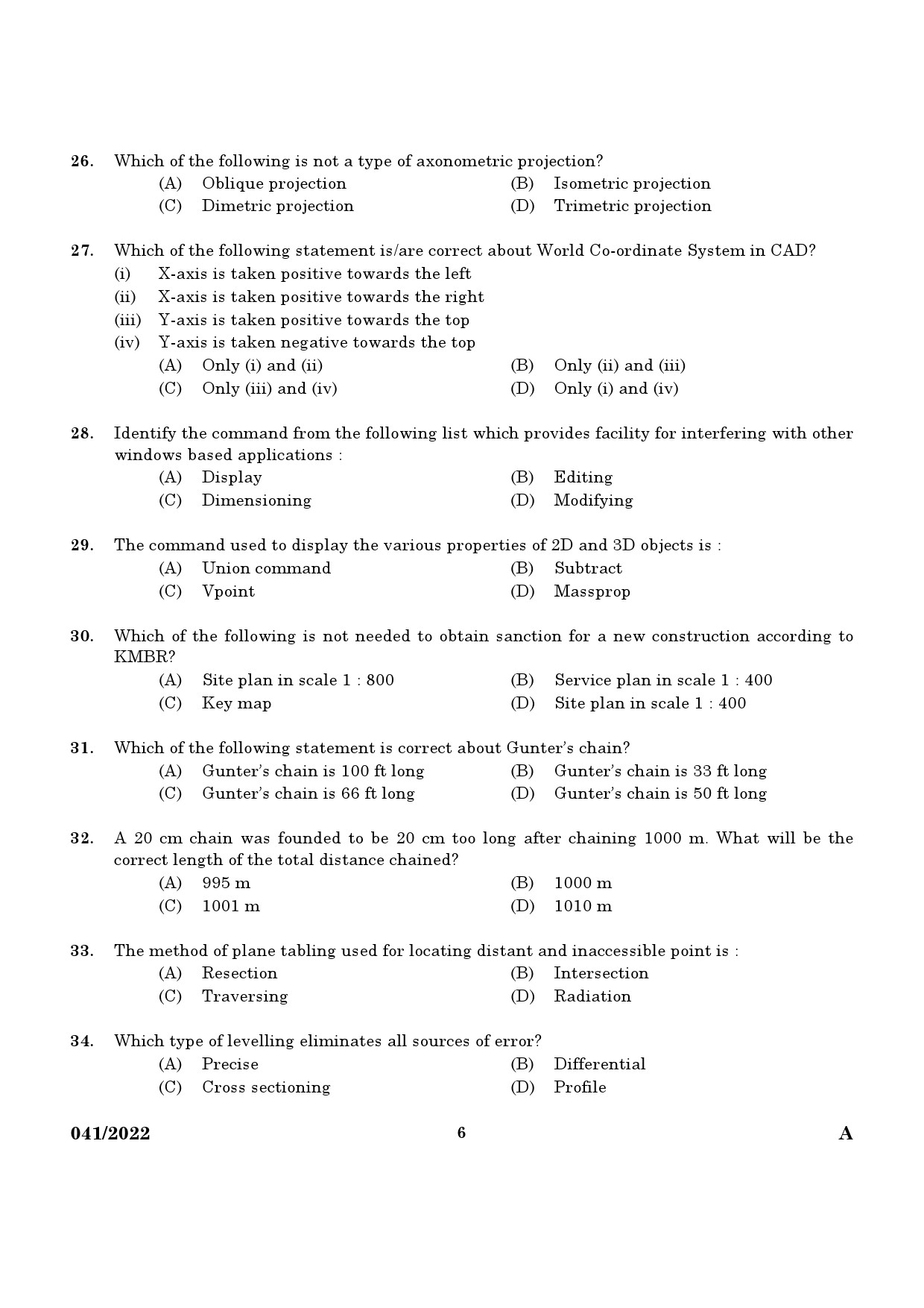 KPSC Architectural Draftsman Grade I Exam 2022 Code 0412022 4