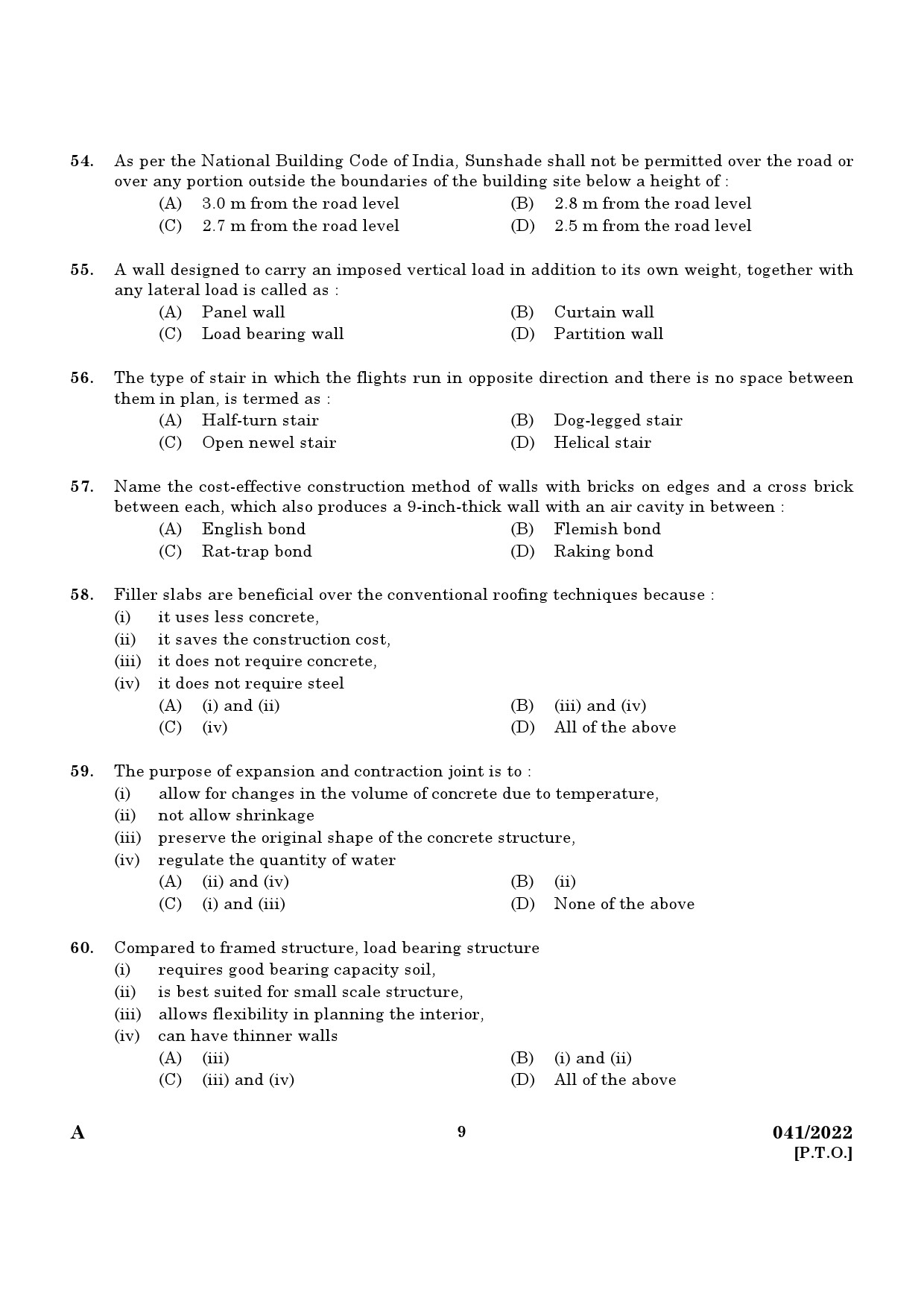 KPSC Architectural Draftsman Grade I Exam 2022 Code 0412022 7