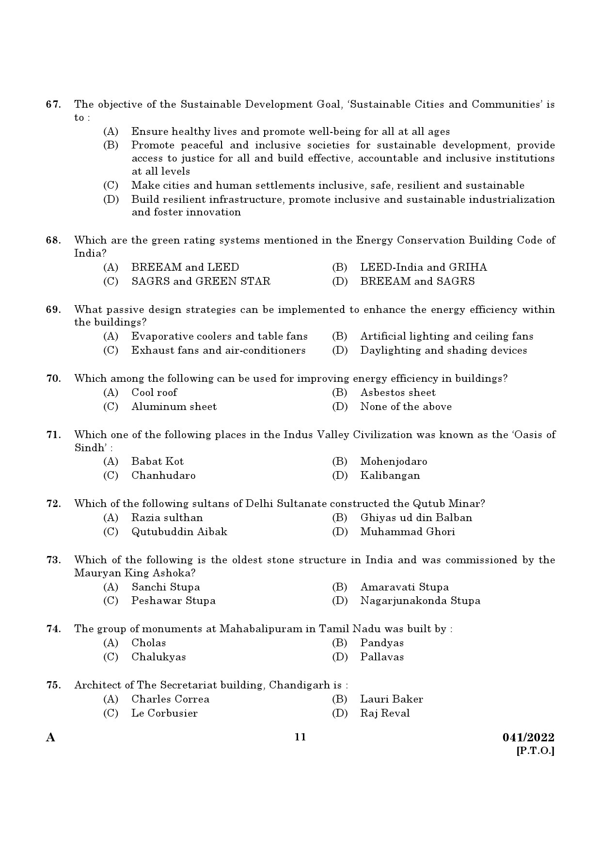 KPSC Architectural Draftsman Grade I Exam 2022 Code 0412022 9