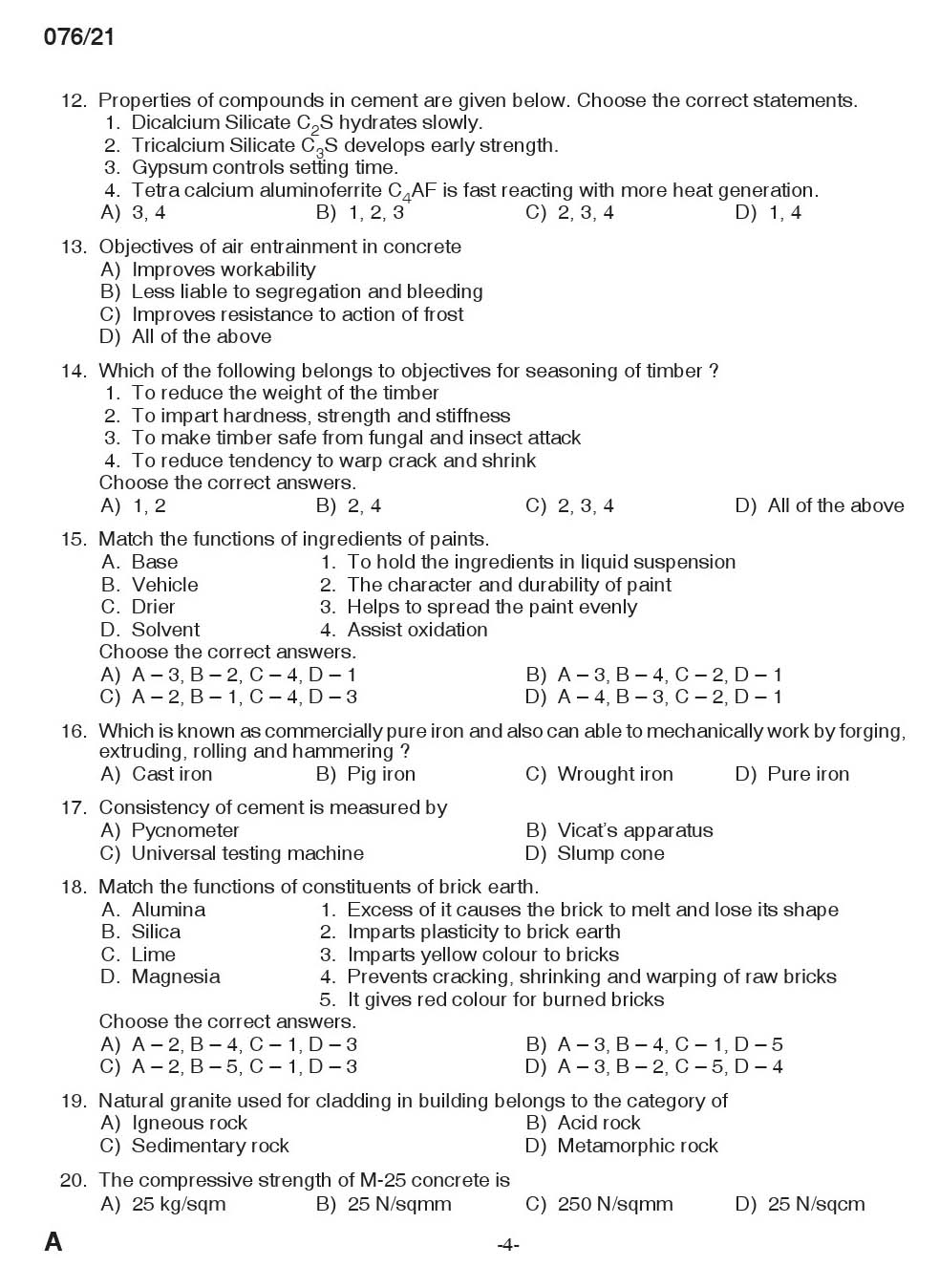 KPSC Architectural Head Draftsman Exam 2021 Code 0762021 3