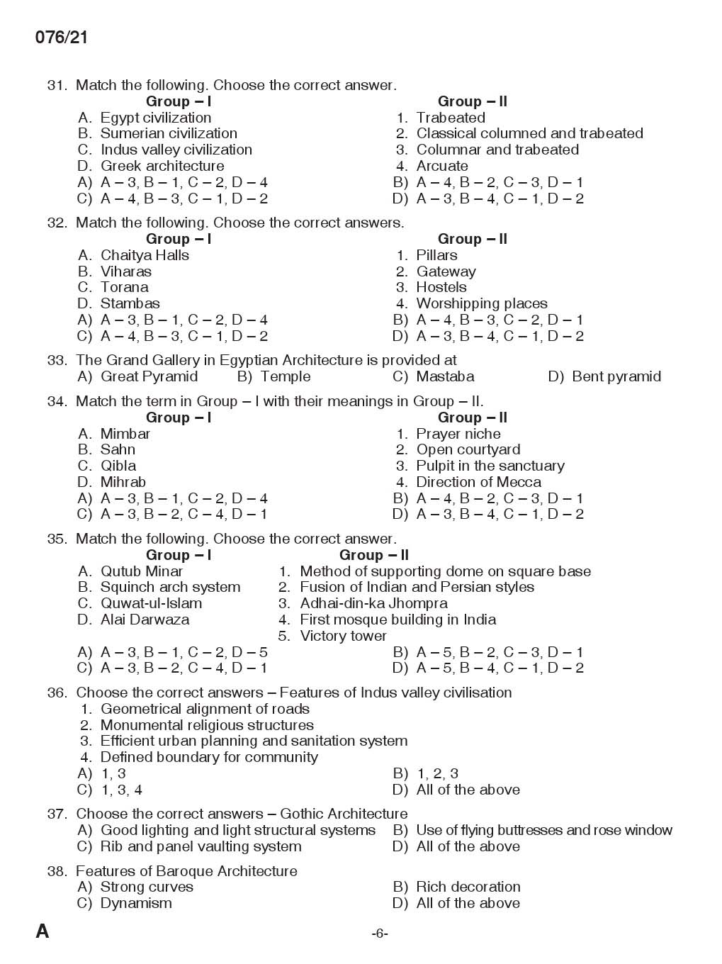 KPSC Architectural Head Draftsman Exam 2021 Code 0762021 5