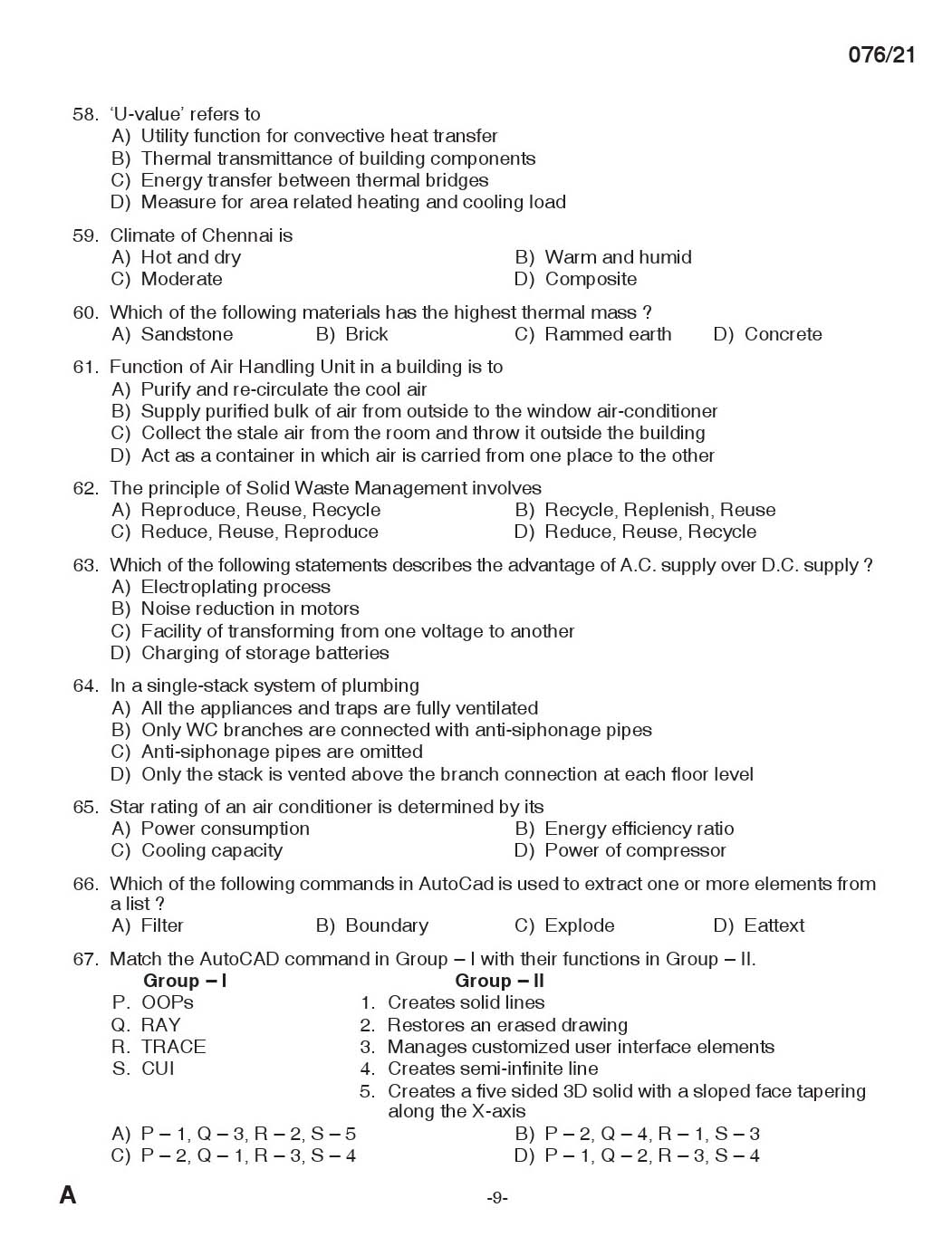 KPSC Architectural Head Draftsman Exam 2021 Code 0762021 8