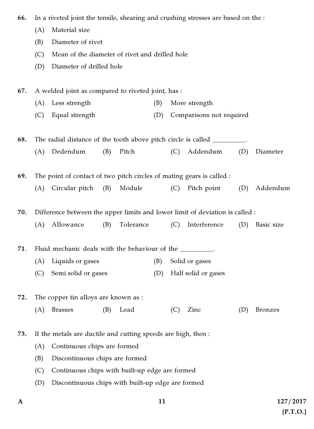 KPSC Draftman Grade II Mechanical Exam 2017 Code 1272017 10