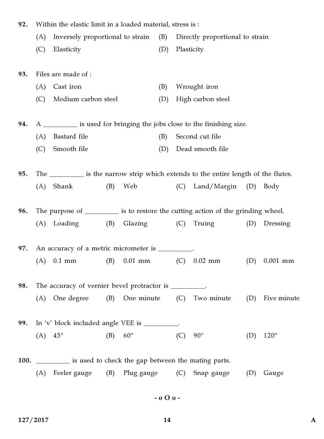 KPSC Draftman Grade II Mechanical Exam 2017 Code 1272017 13