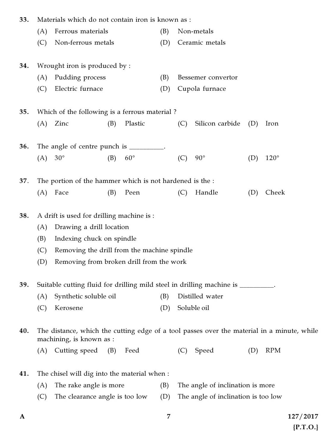 KPSC Draftman Grade II Mechanical Exam 2017 Code 1272017 6