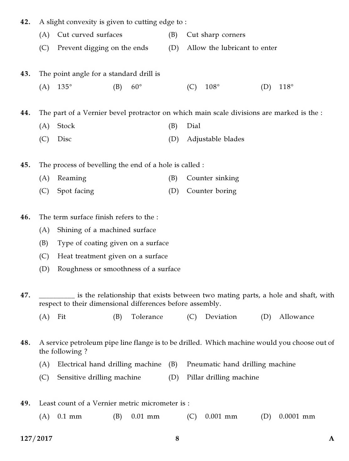 KPSC Draftman Grade II Mechanical Exam 2017 Code 1272017 7