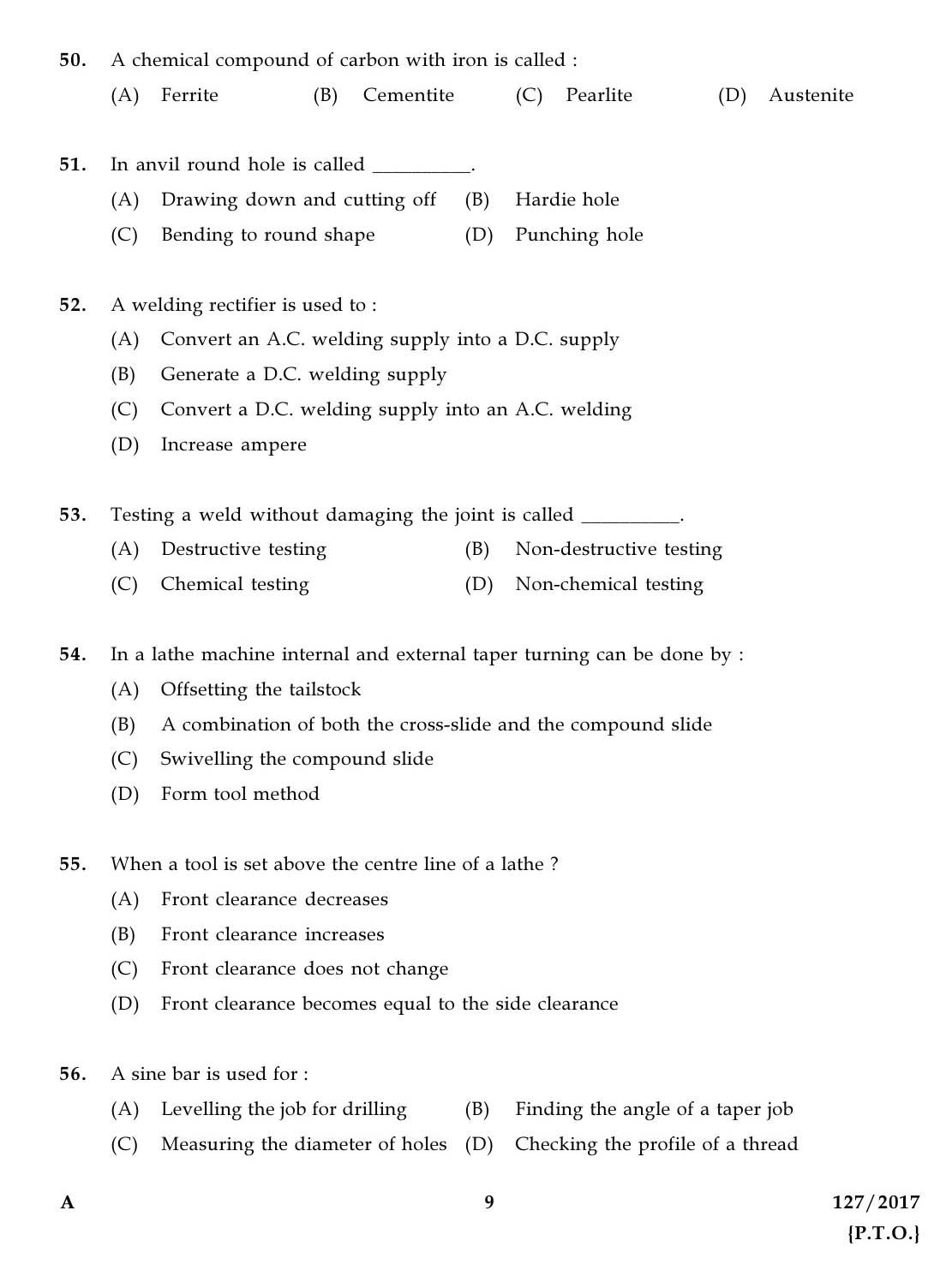 KPSC Draftman Grade II Mechanical Exam 2017 Code 1272017 8