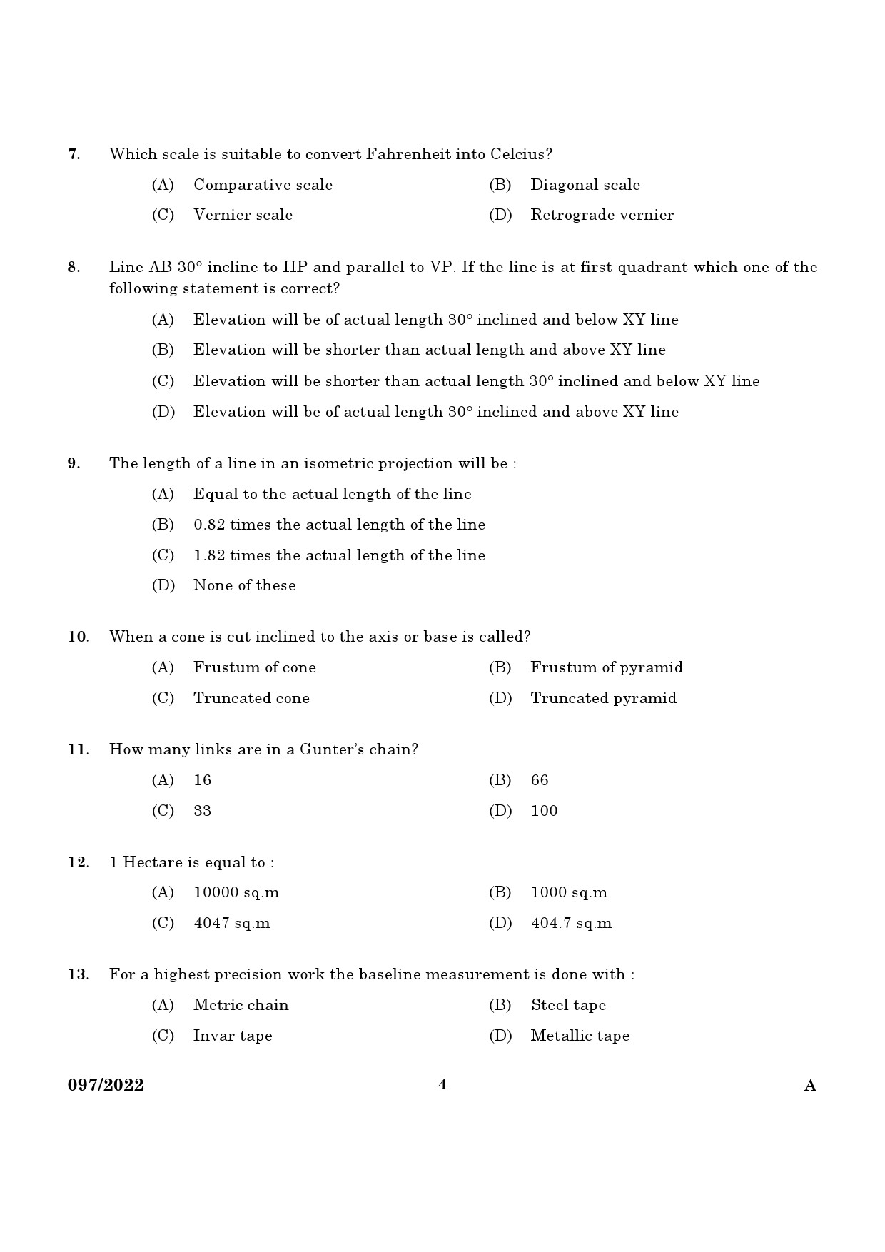 KPSC Draftsman and Surveyor Exam 2022 Code 0972022 2