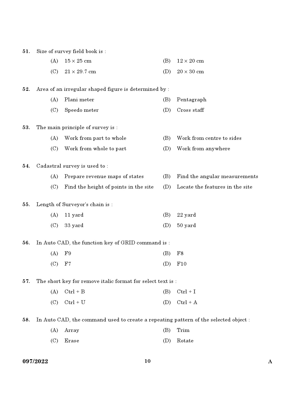 KPSC Draftsman and Surveyor Exam 2022 Code 0972022 8