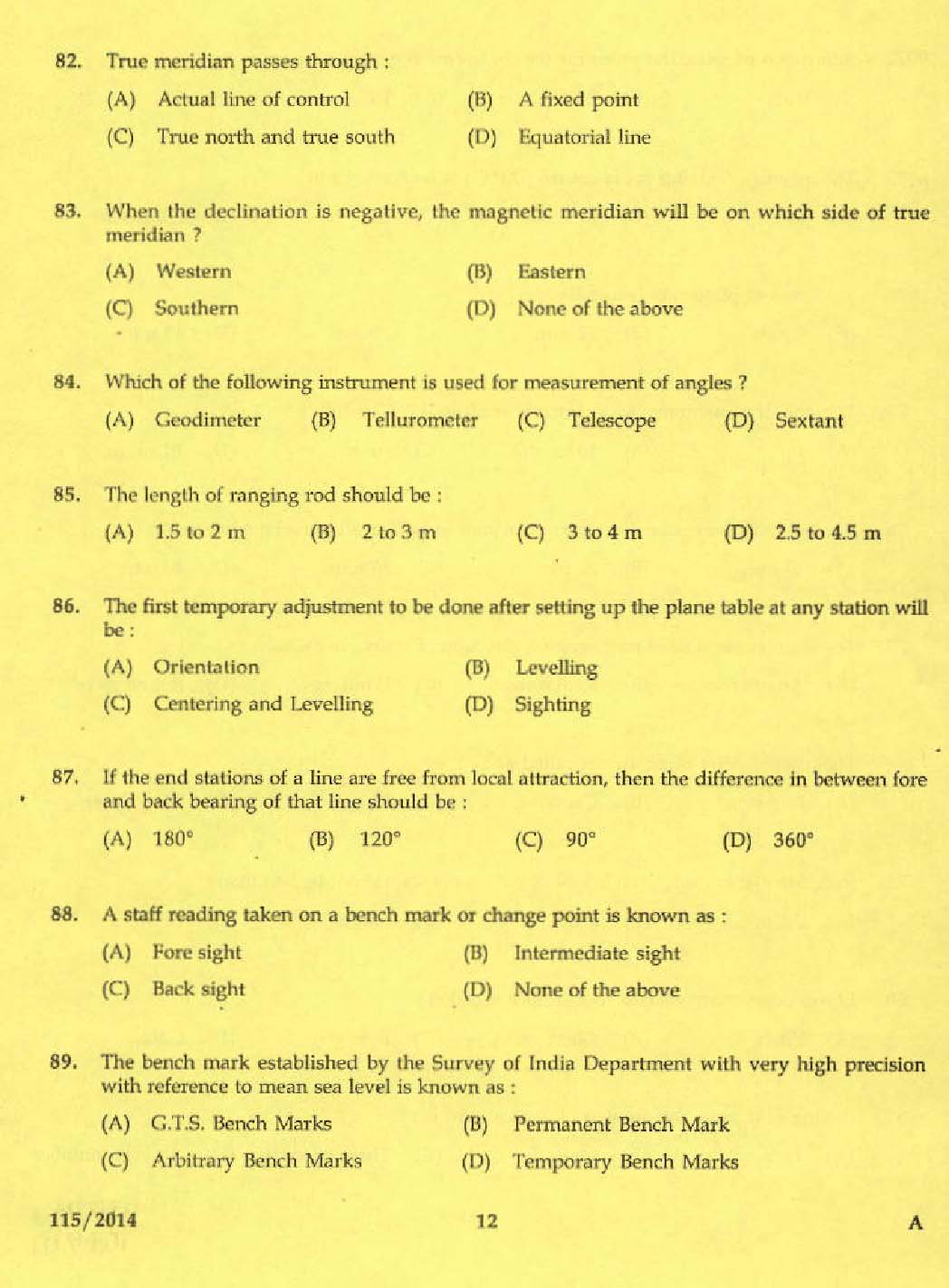 KPSC Draftsman and Surveyor Mining and Geology Exam 2014 Code 1152014 10