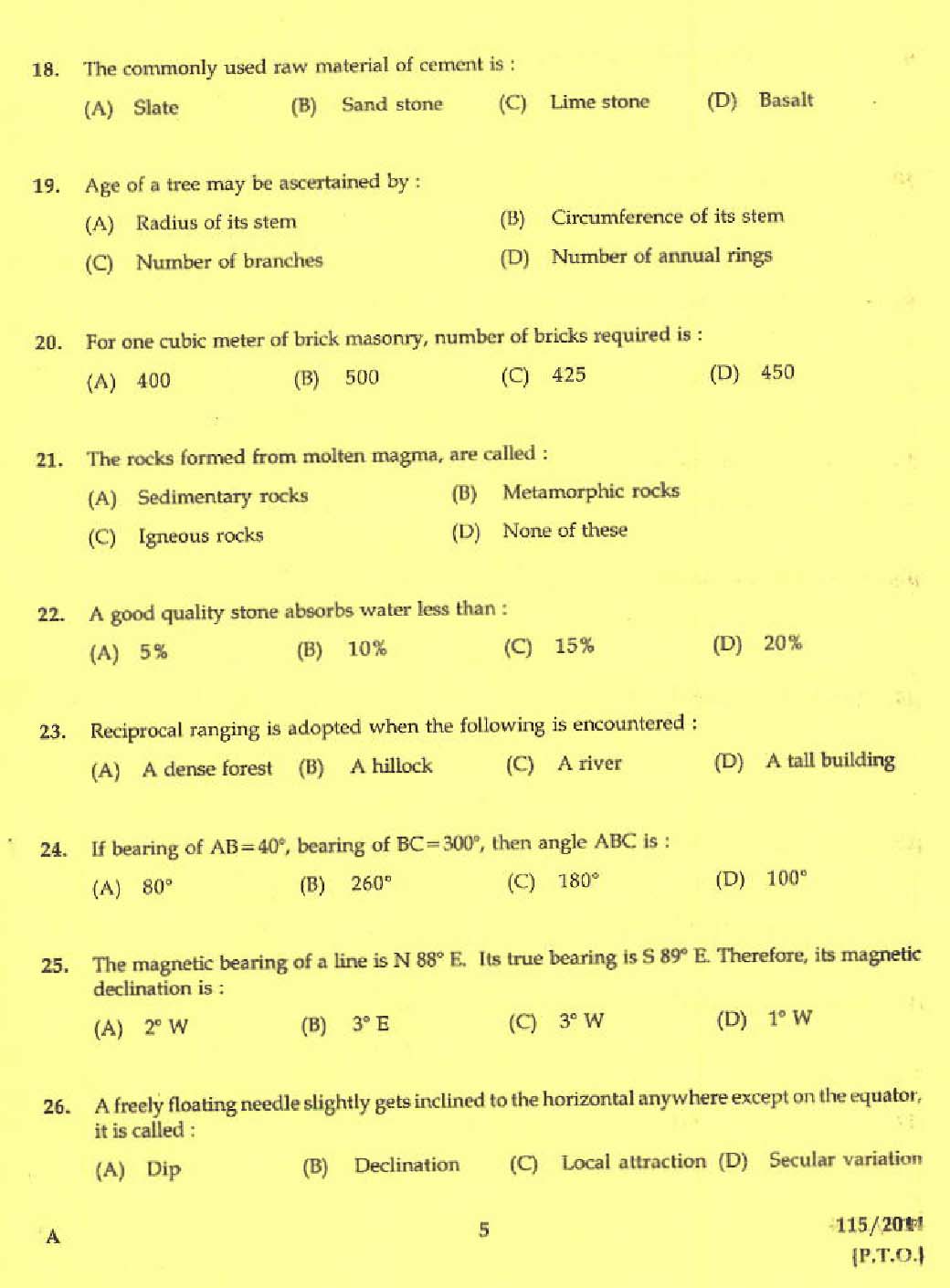 KPSC Draftsman and Surveyor Mining and Geology Exam 2014 Code 1152014 3