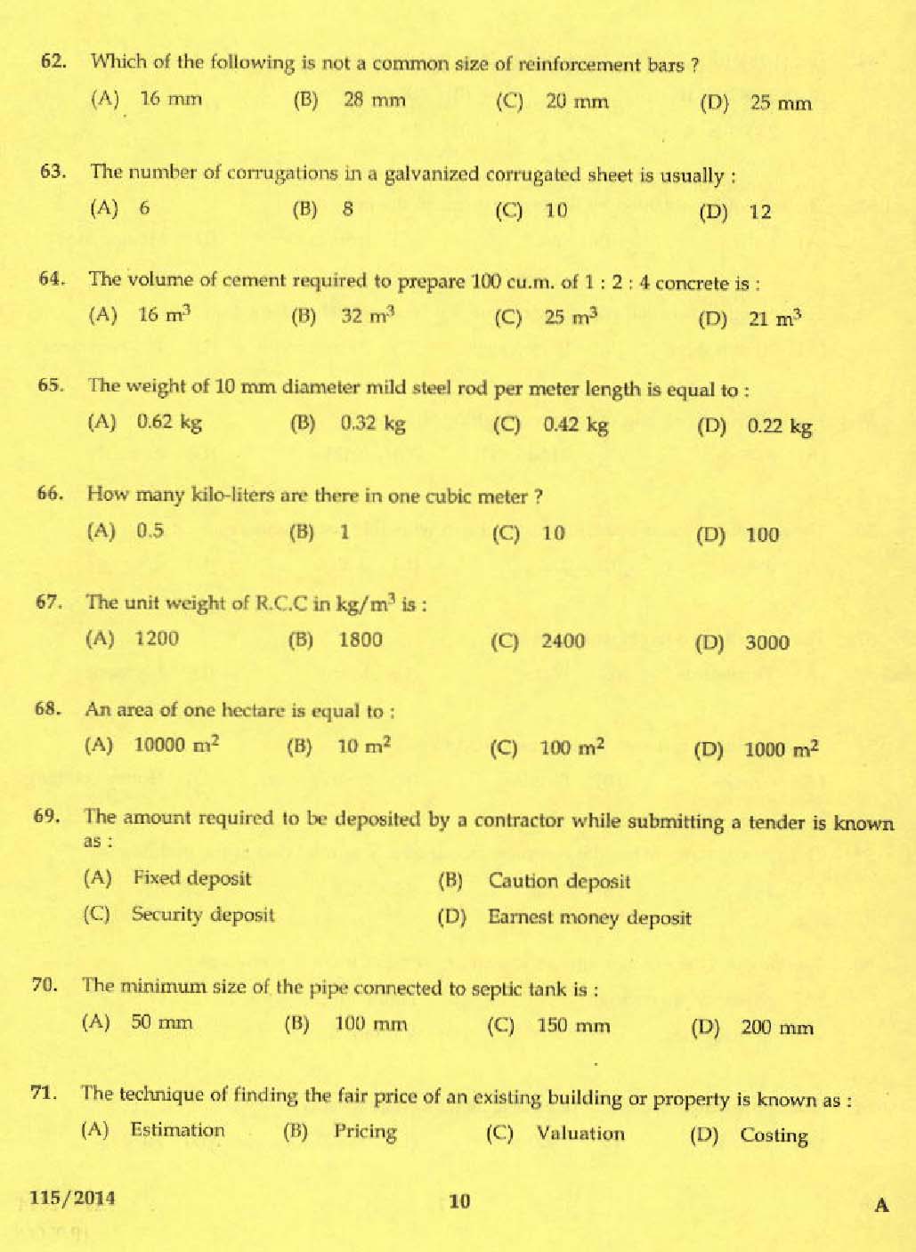 KPSC Draftsman and Surveyor Mining and Geology Exam 2014 Code 1152014 8