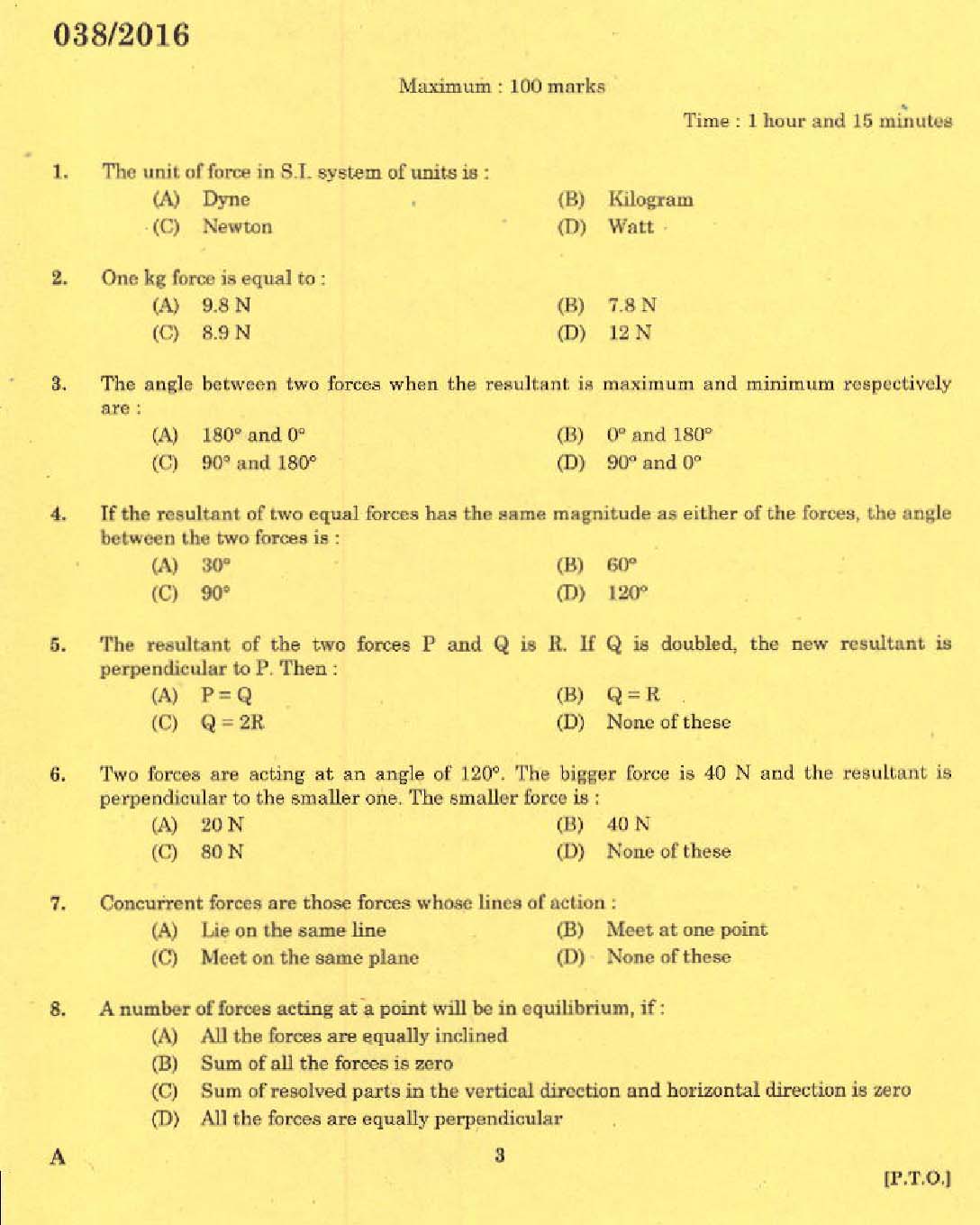 KPSC Draftsman Architectural Grade I Exam 2016 Code 382016 1