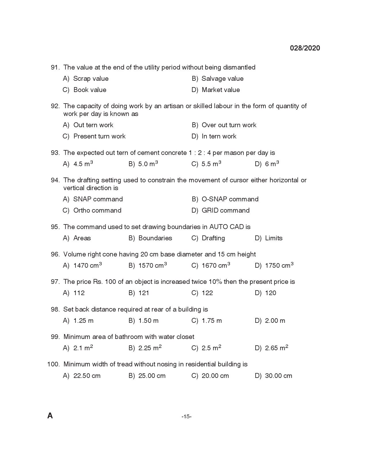 KPSC Draftsman Grade I Civil Exam 2020 Code 0282020 14