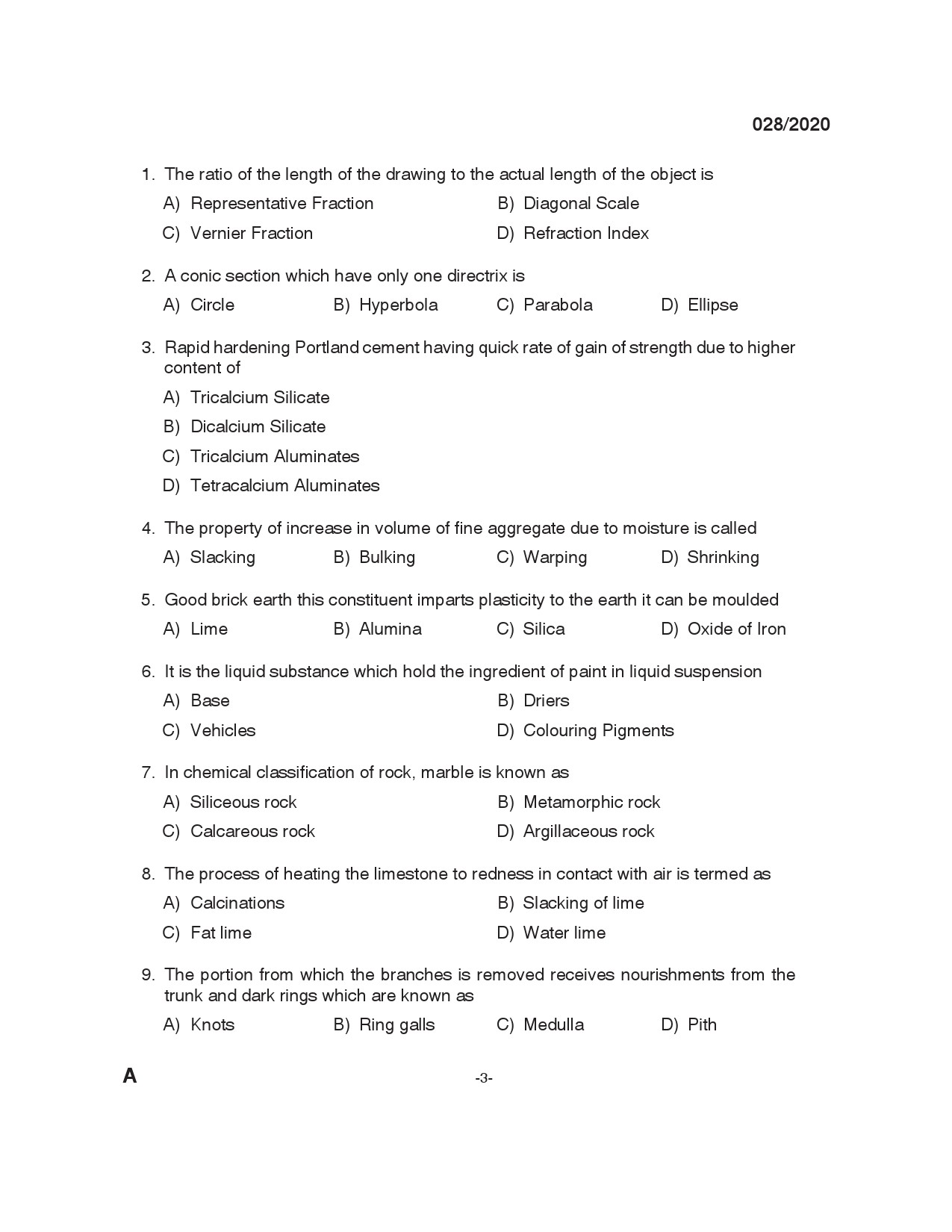 KPSC Draftsman Grade I Civil Exam 2020 Code 0282020 2