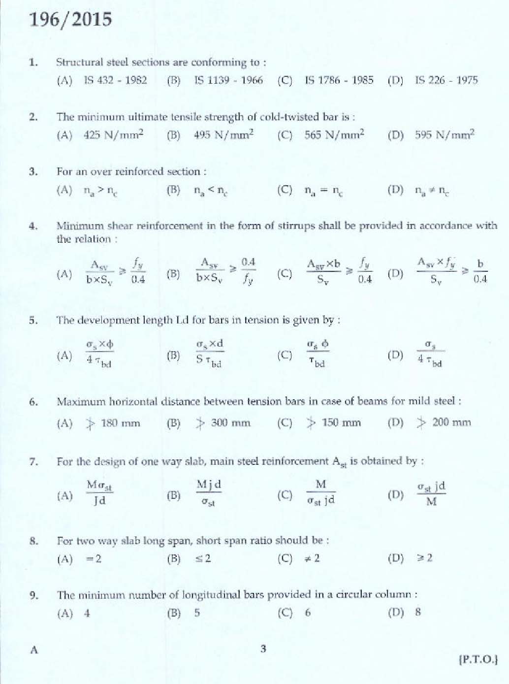 KPSC Draftsman Grade I Exam 2015 Code 1962015 1