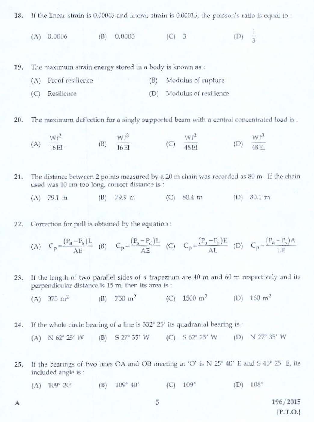 KPSC Draftsman Grade I Exam 2015 Code 1962015 3