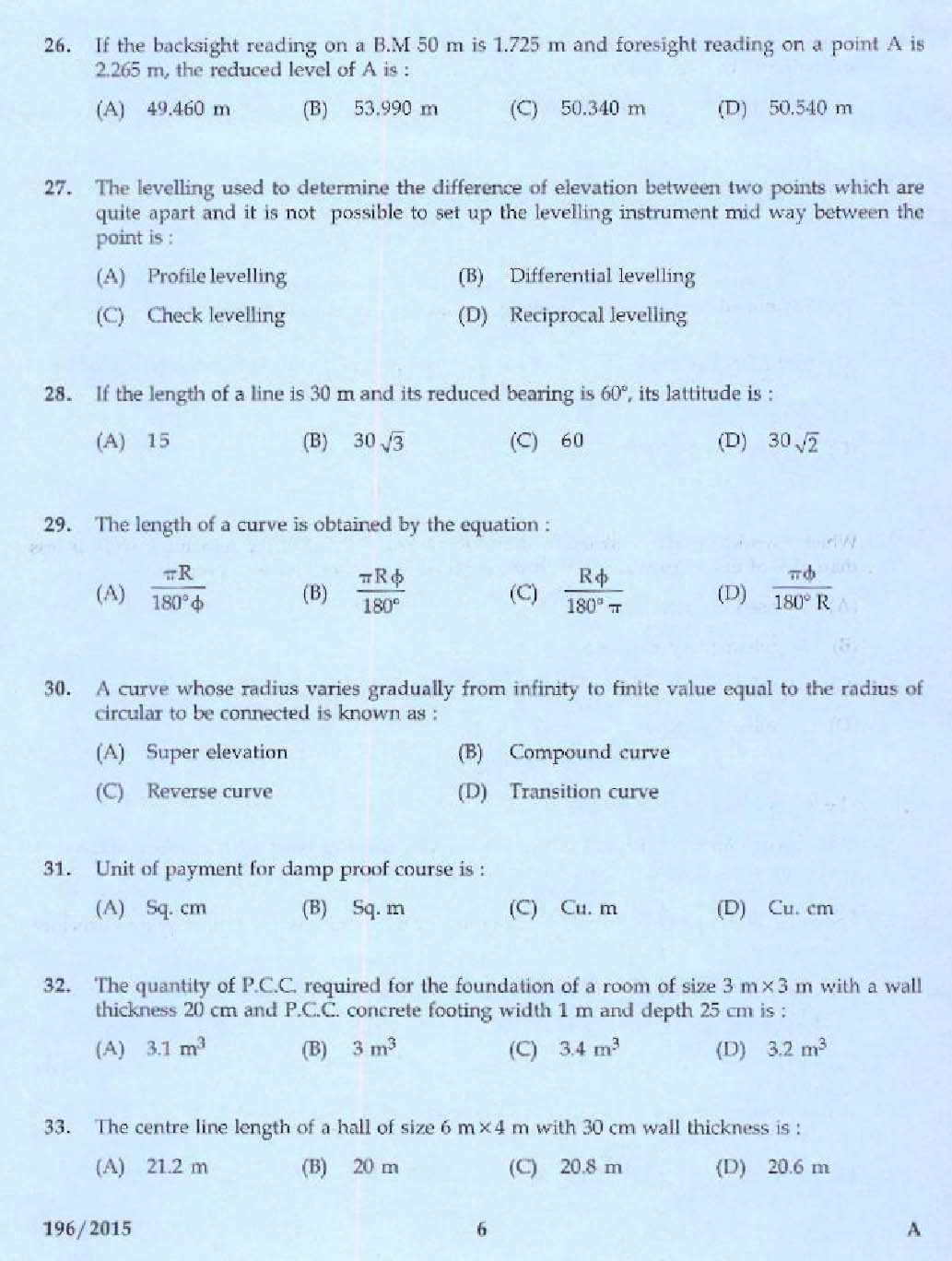 KPSC Draftsman Grade I Exam 2015 Code 1962015 4