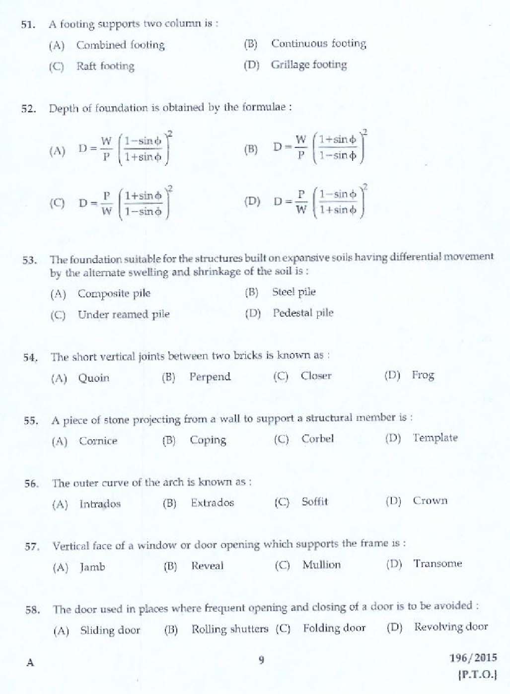 KPSC Draftsman Grade I Exam 2015 Code 1962015 7