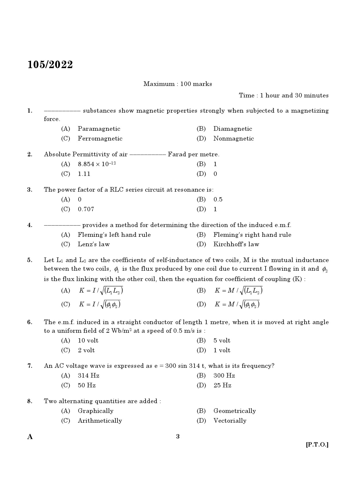 KPSC Draftsman Grade I Exam 2022 Code 1052022 1