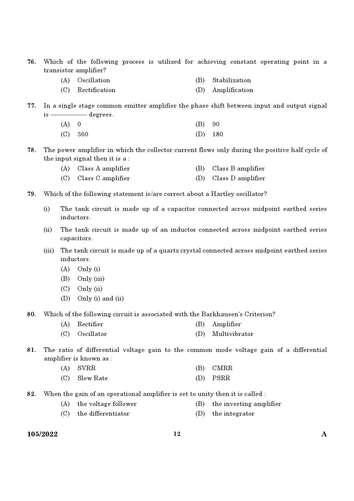 KPSC Draftsman Grade I Exam 2022 Code 1052022 10