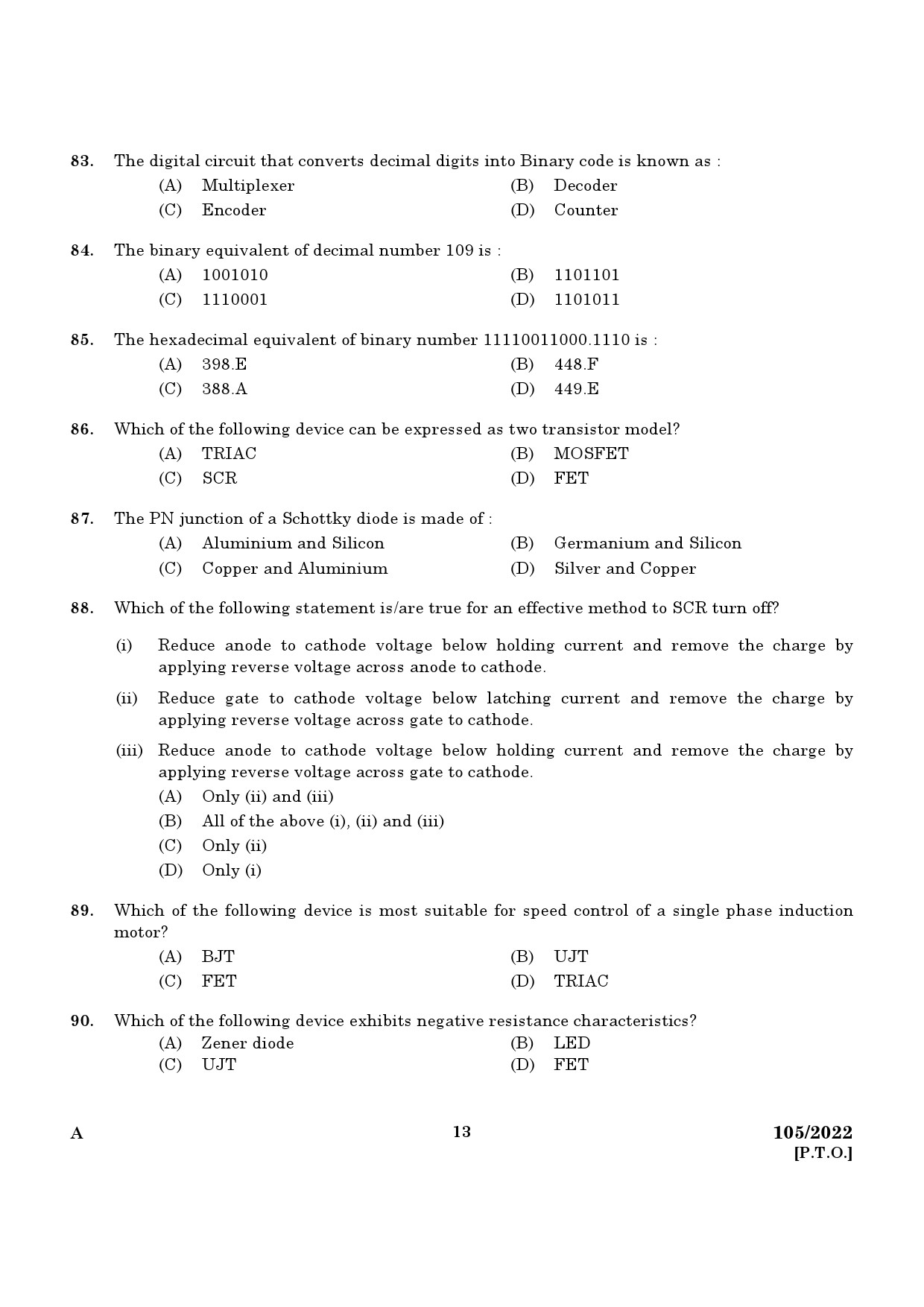 KPSC Draftsman Grade I Exam 2022 Code 1052022 11