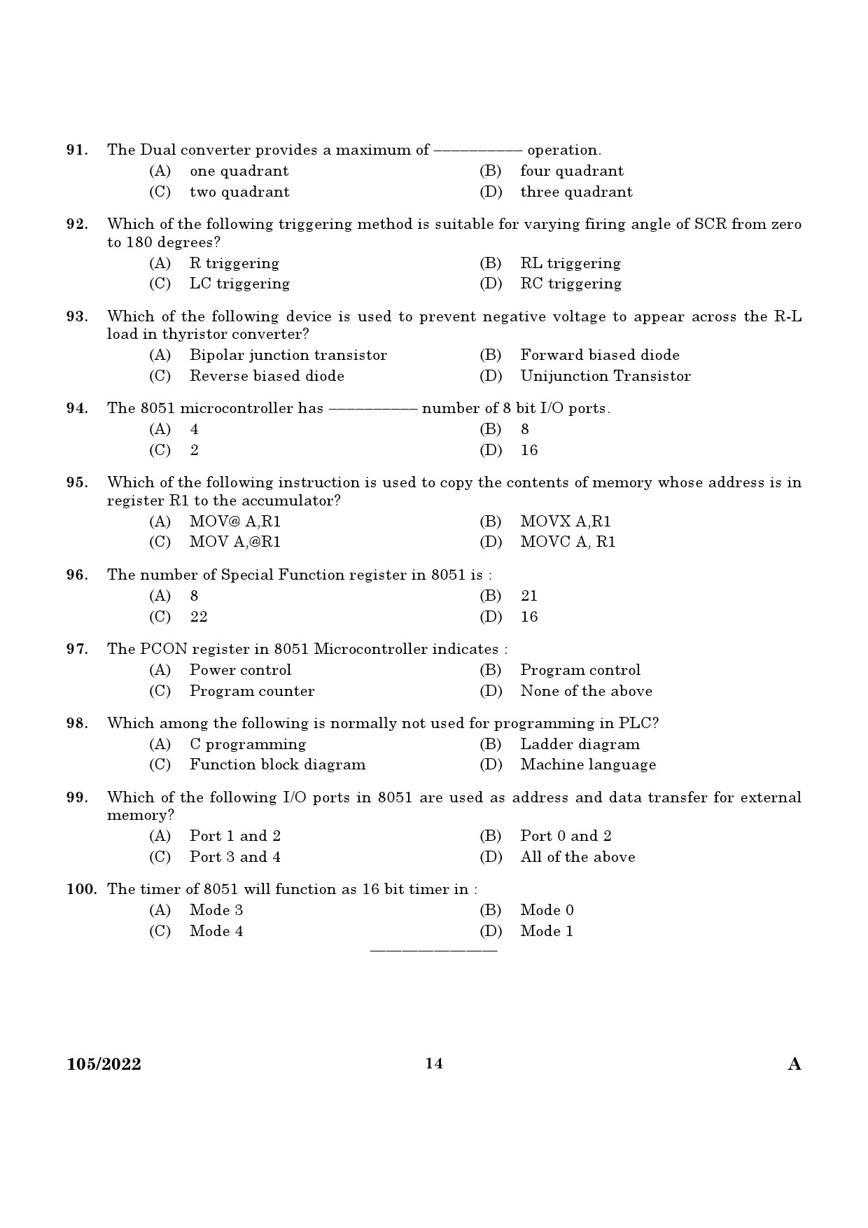 KPSC Draftsman Grade I Exam 2022 Code 1052022 12