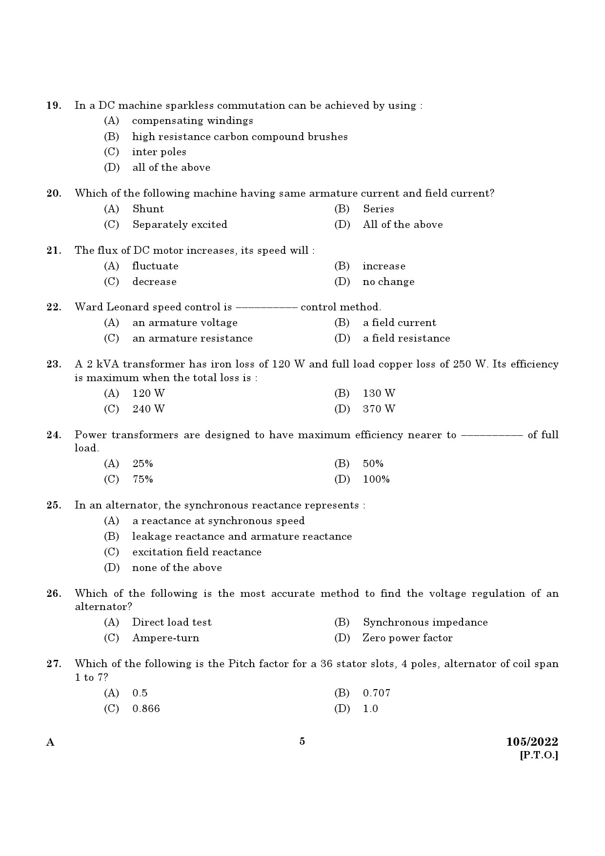 KPSC Draftsman Grade I Exam 2022 Code 1052022 3