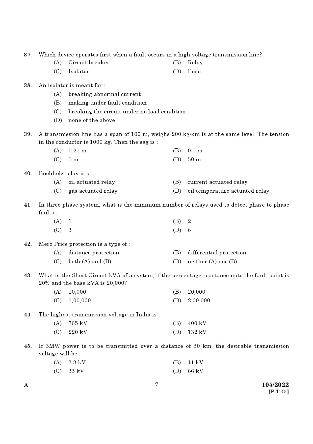 KPSC Draftsman Grade I Exam 2022 Code 1052022 5