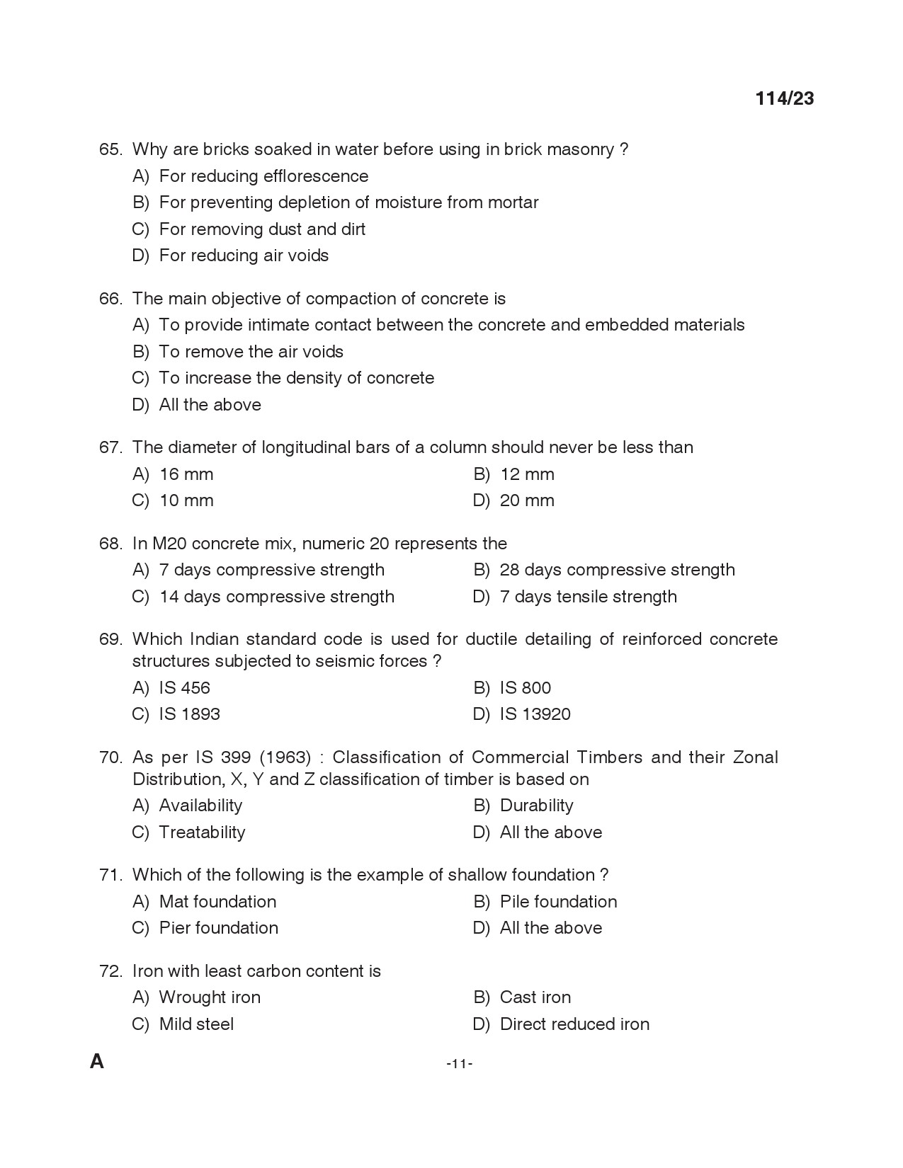 KPSC Draftsman Grade I Exam 2023 Code 1142023 10