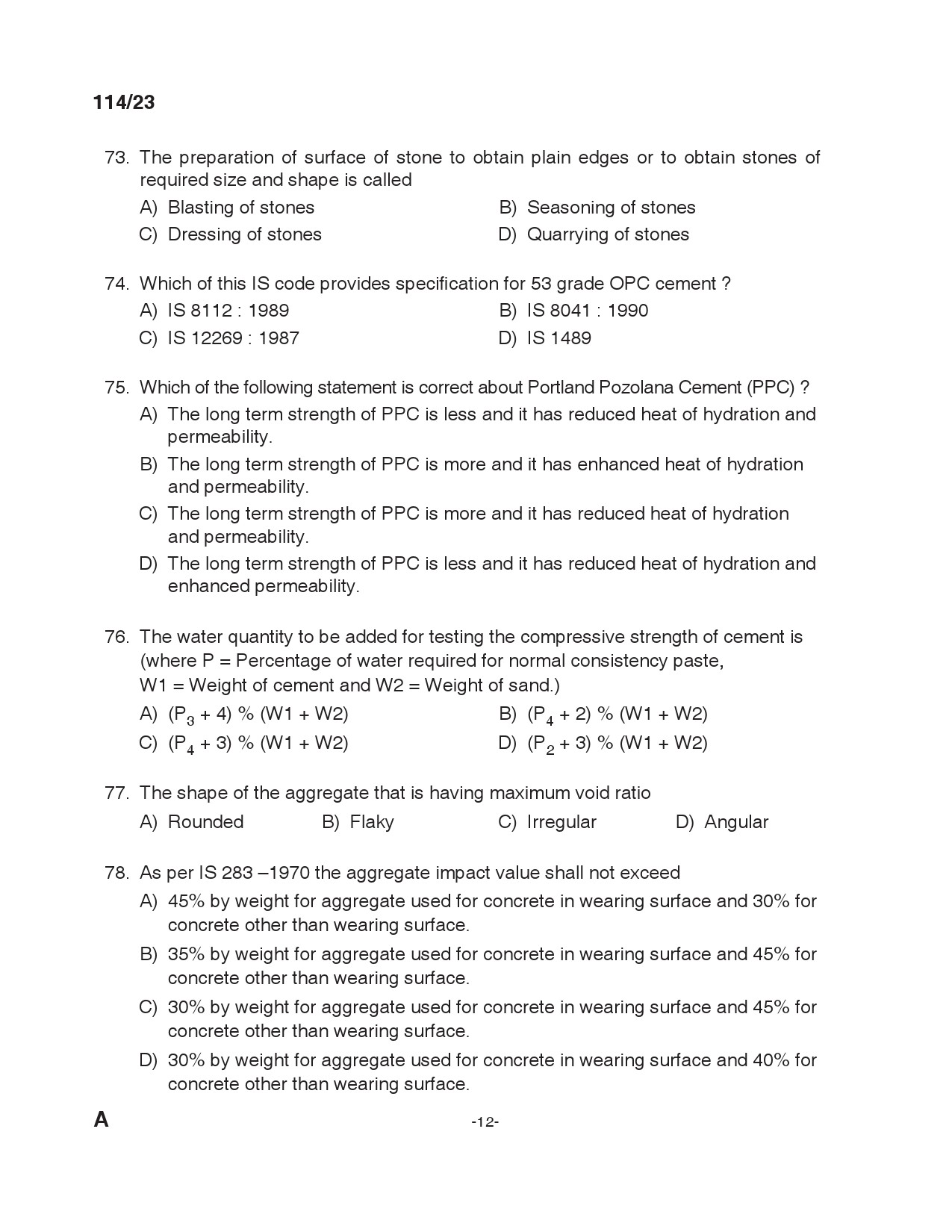 KPSC Draftsman Grade I Exam 2023 Code 1142023 11