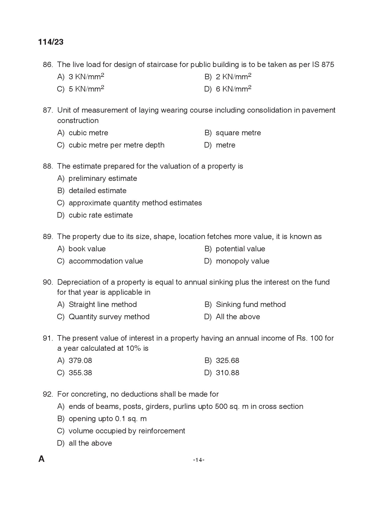 KPSC Draftsman Grade I Exam 2023 Code 1142023 13