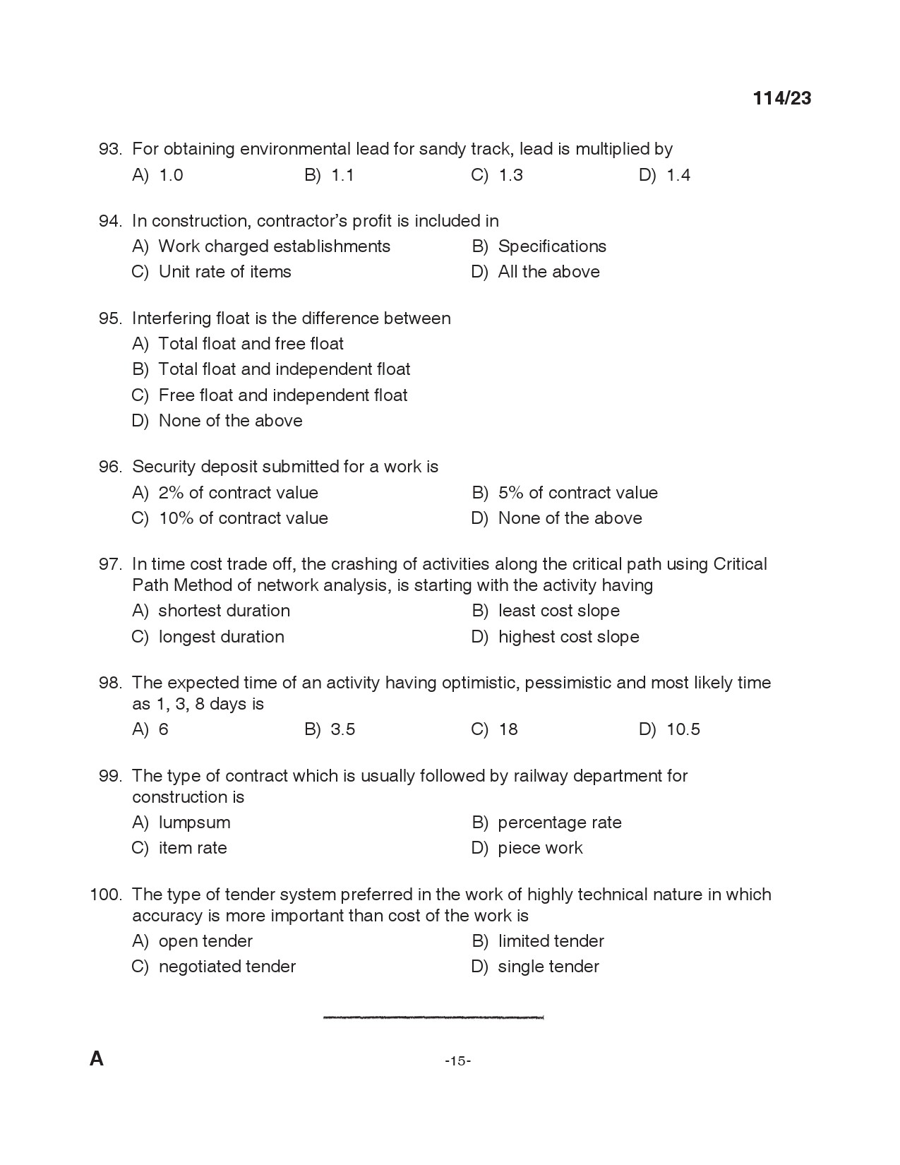 KPSC Draftsman Grade I Exam 2023 Code 1142023 14