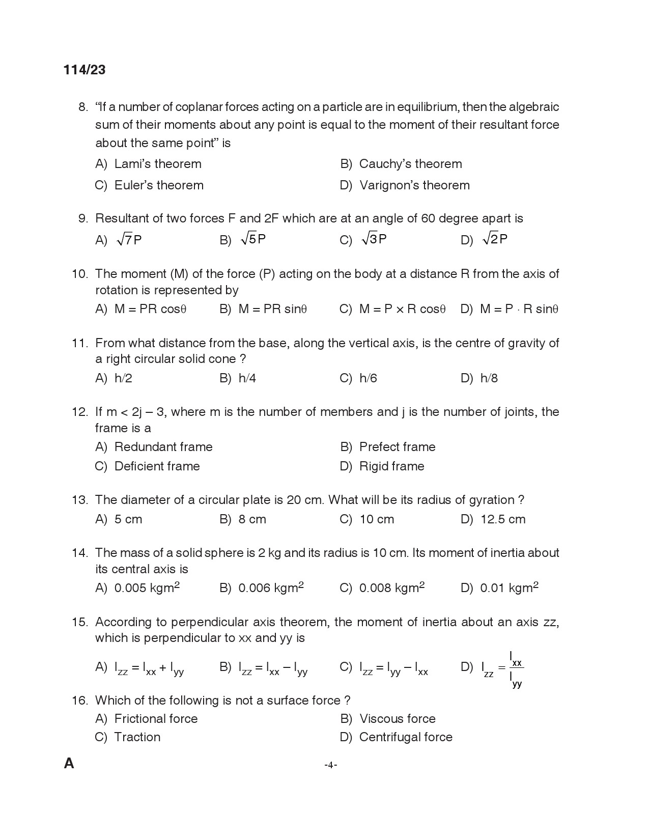 KPSC Draftsman Grade I Exam 2023 Code 1142023 3