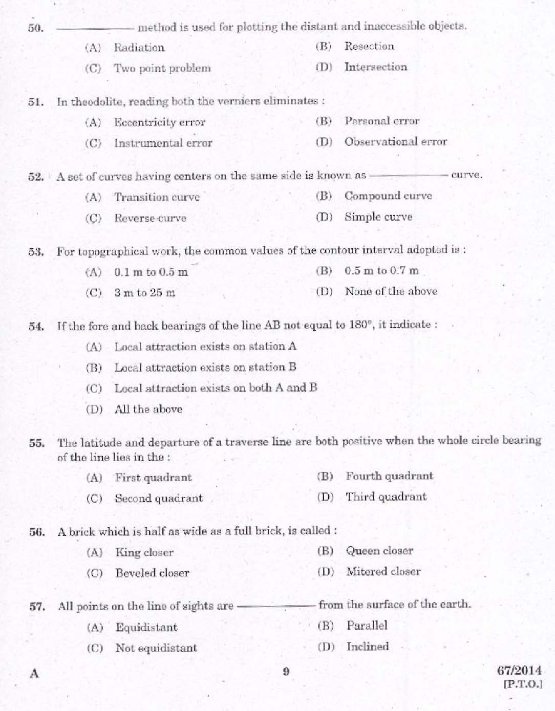 KPSC Draftsman Grade II Civil Exam 2014 Code 672014 7