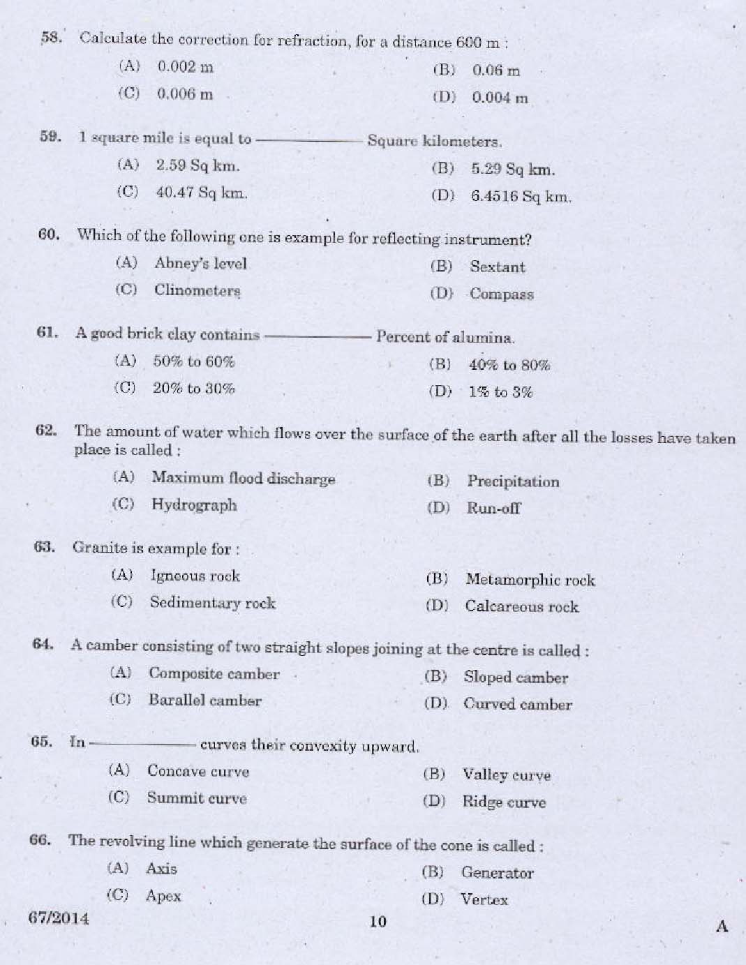 KPSC Draftsman Grade II Civil Exam 2014 Code 672014 8